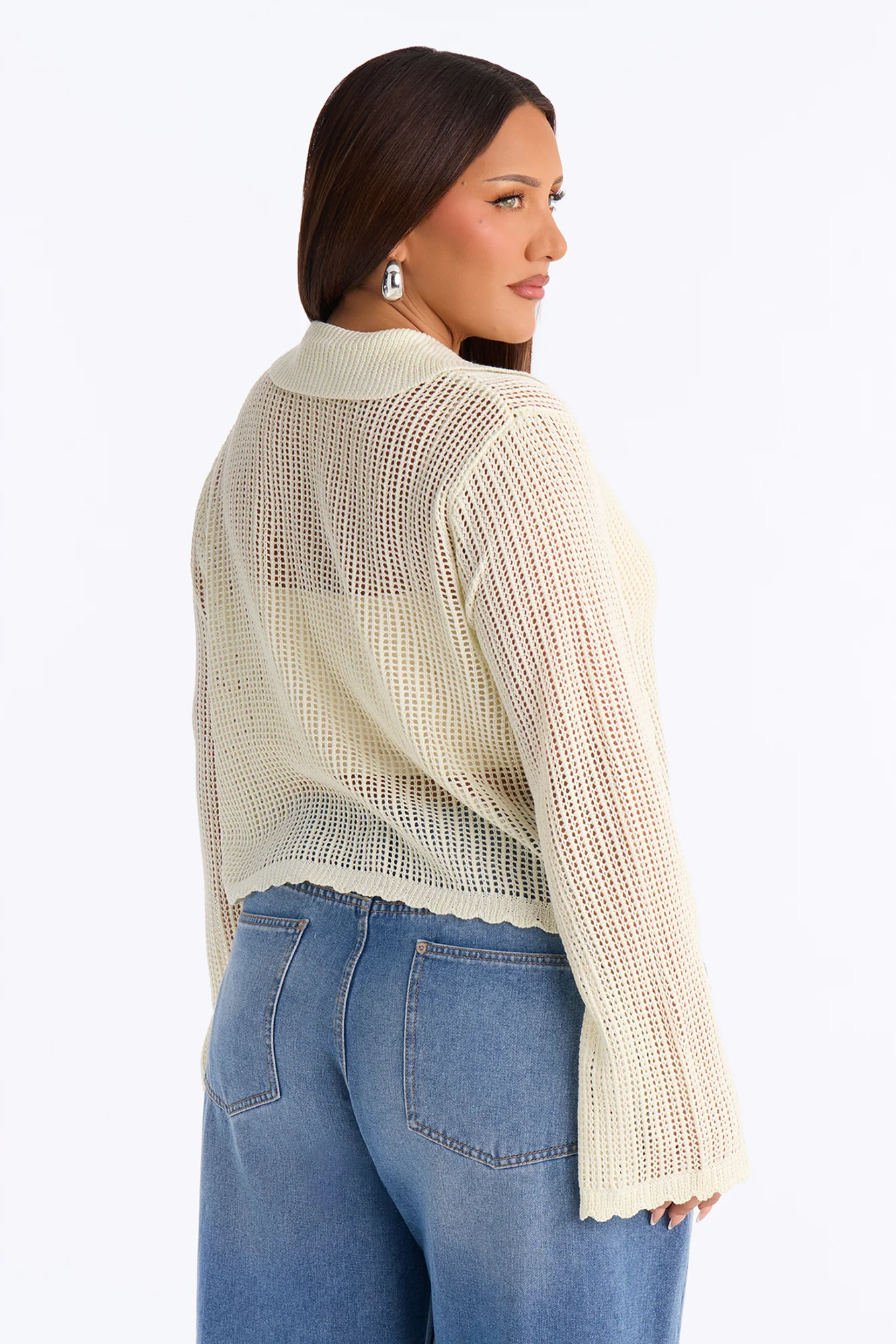 Bailey Crochet Long Sleeve Cropped Cardigan - Natural - Image 8