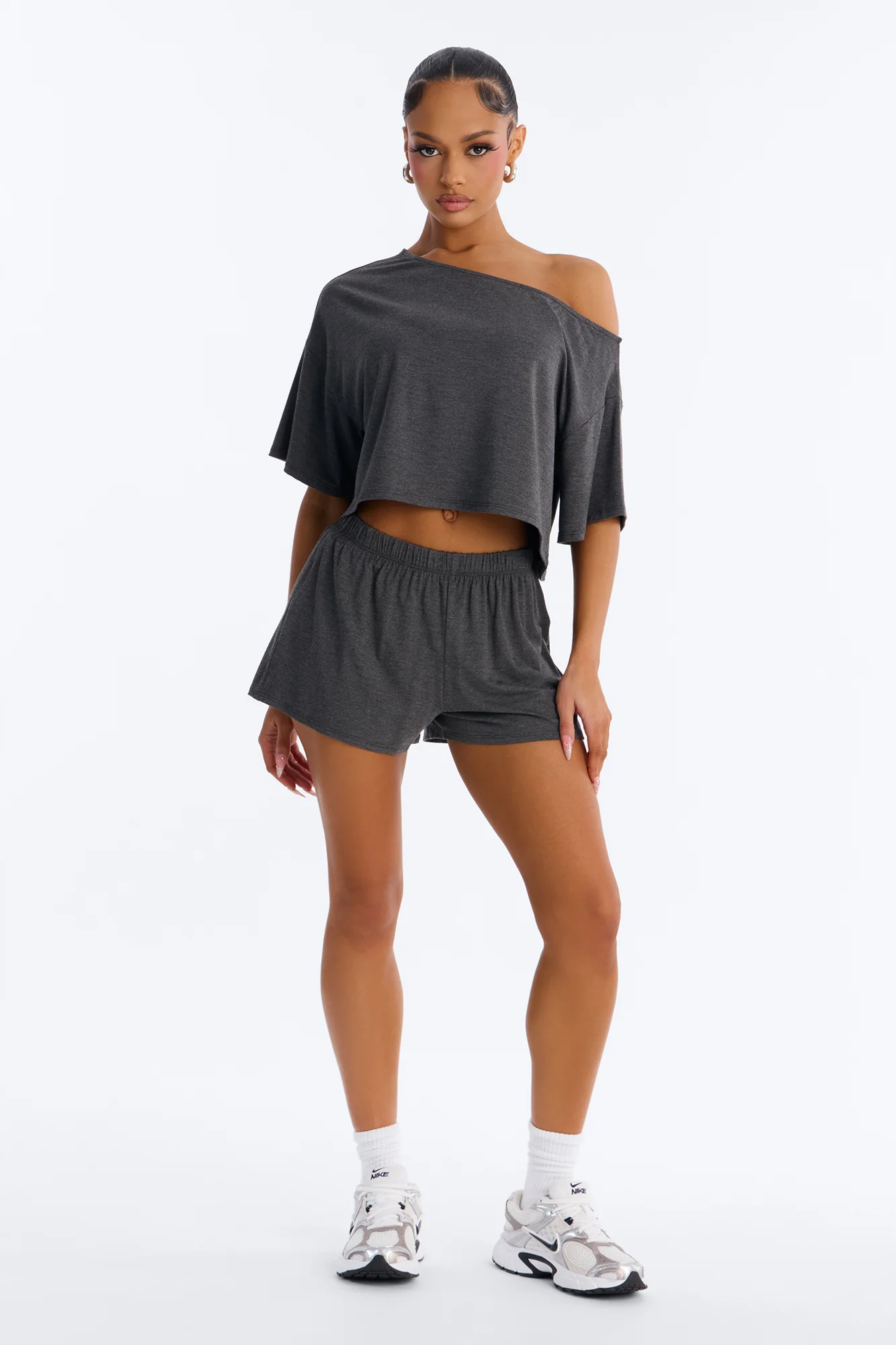 Bailey Off Shoulder Short Set - Charcoal - Image 2