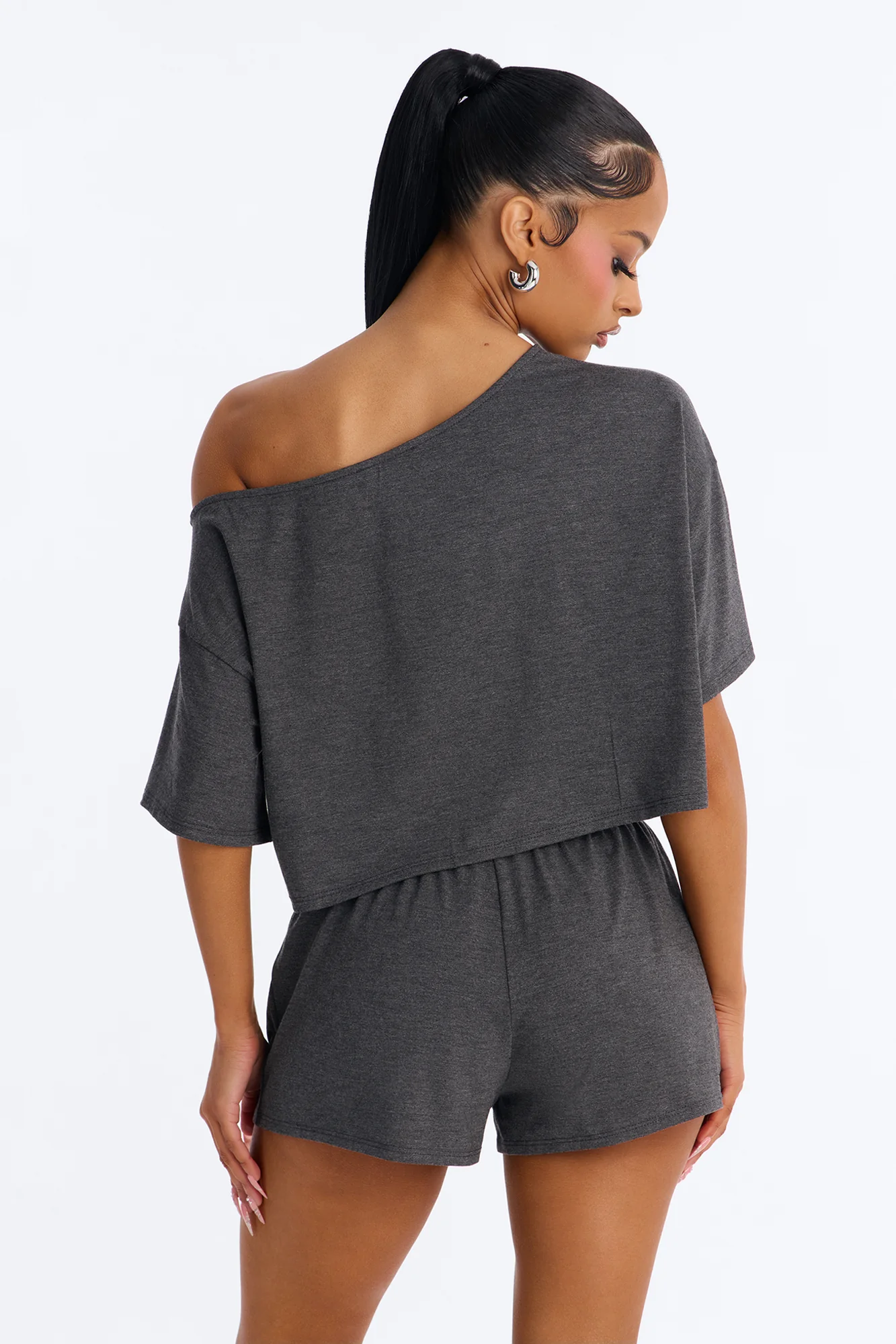 Bailey Off Shoulder Short Set - Charcoal - Image 3