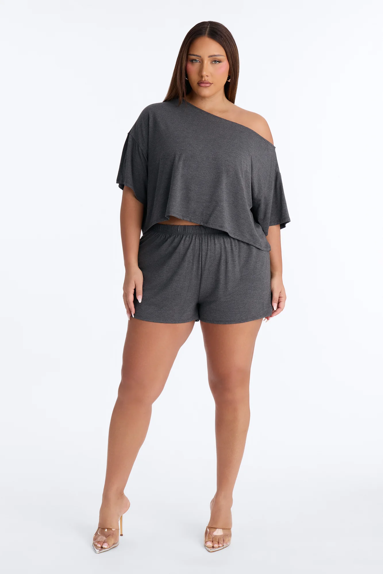 Bailey Off Shoulder Short Set - Charcoal - Image 4