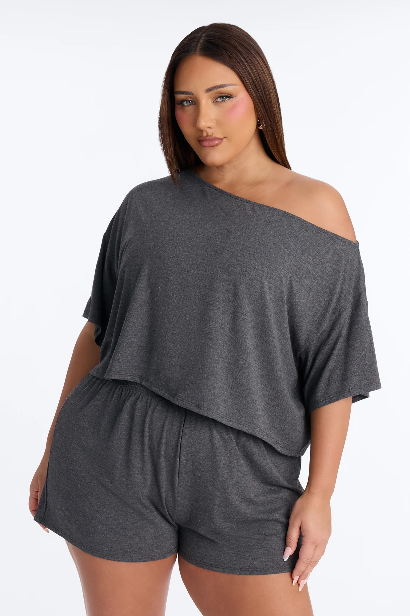 Bailey Off Shoulder Short Set - Charcoal - Image 5