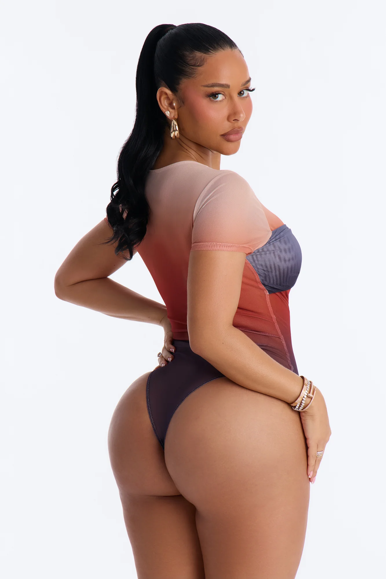 Barbados Sunset Ombre Mesh Short Sleeve Bodysuit - Multi Color - Image 4