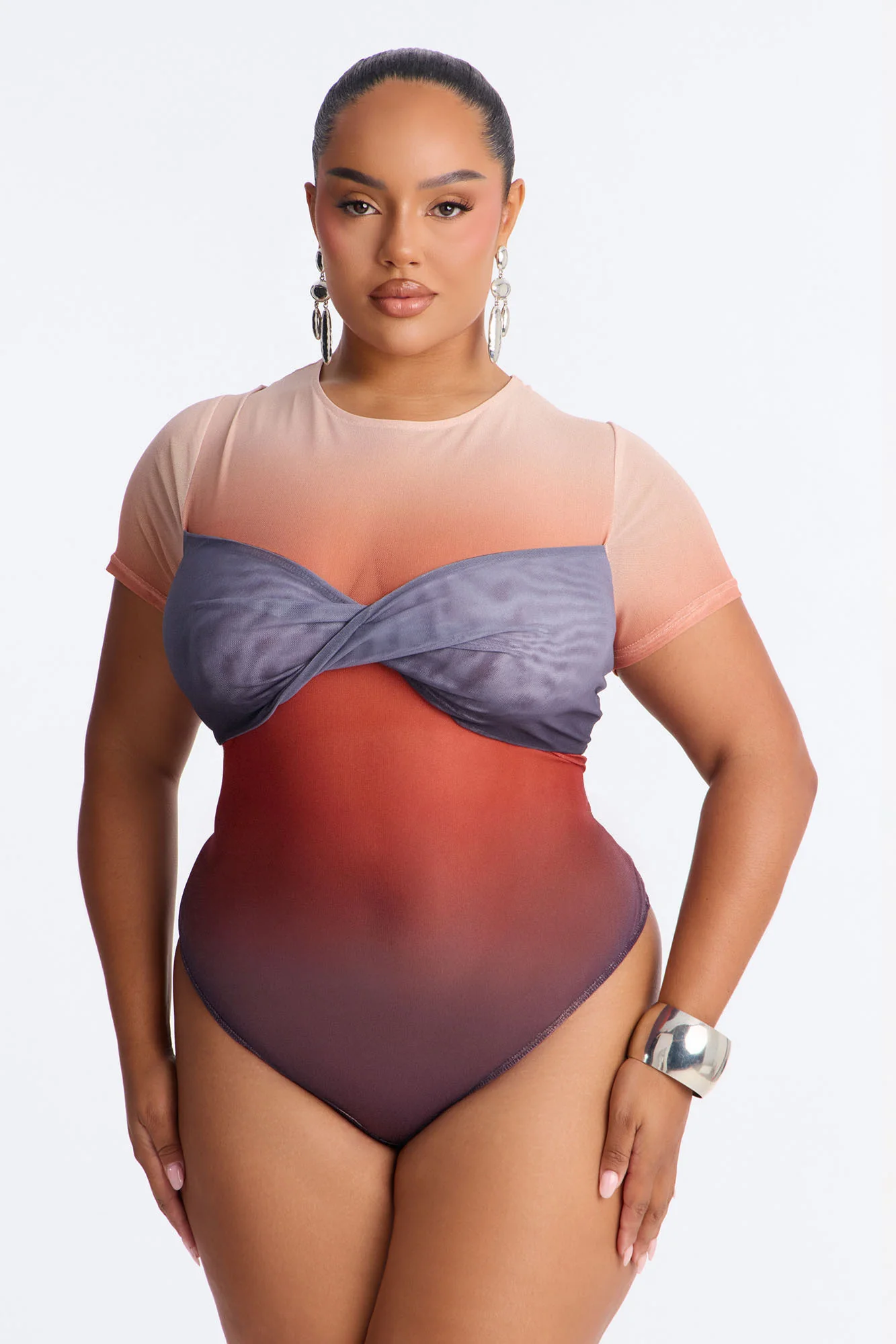 Barbados Sunset Ombre Mesh Short Sleeve Bodysuit - Multi Color - Image 5