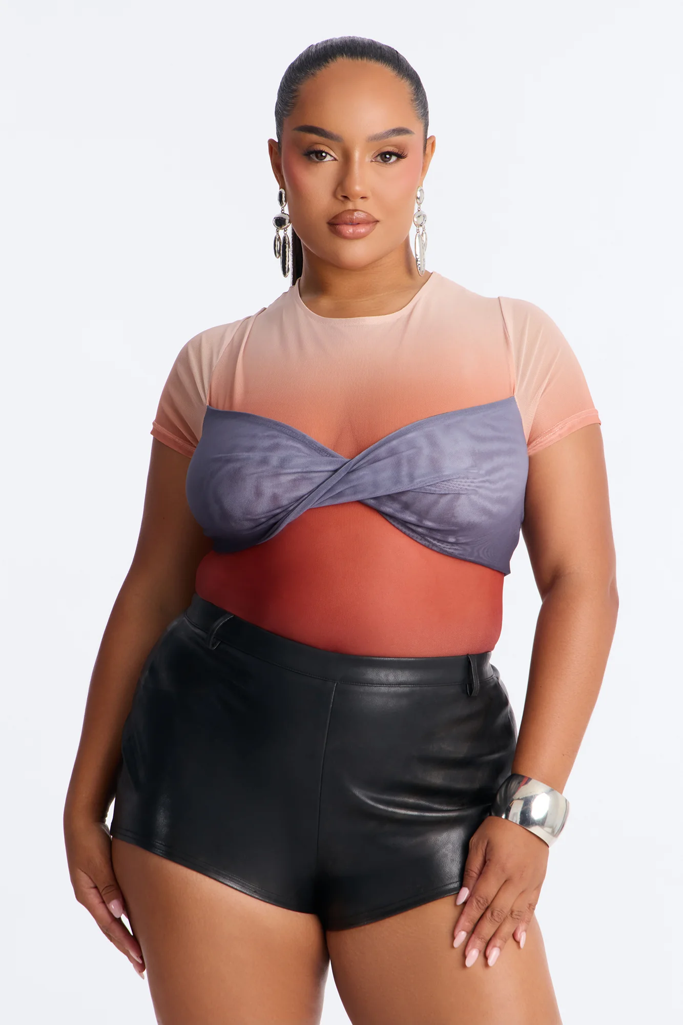 Barbados Sunset Ombre Mesh Short Sleeve Bodysuit - Multi Color - Image 7