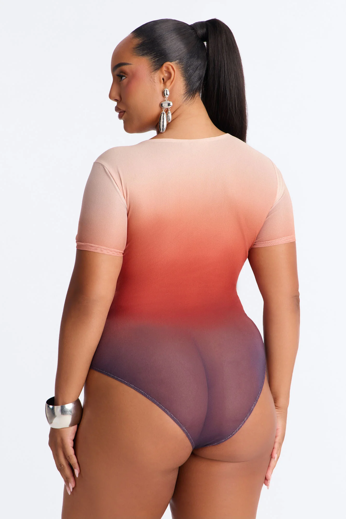 Barbados Sunset Ombre Mesh Short Sleeve Bodysuit - Multi Color - Image 8