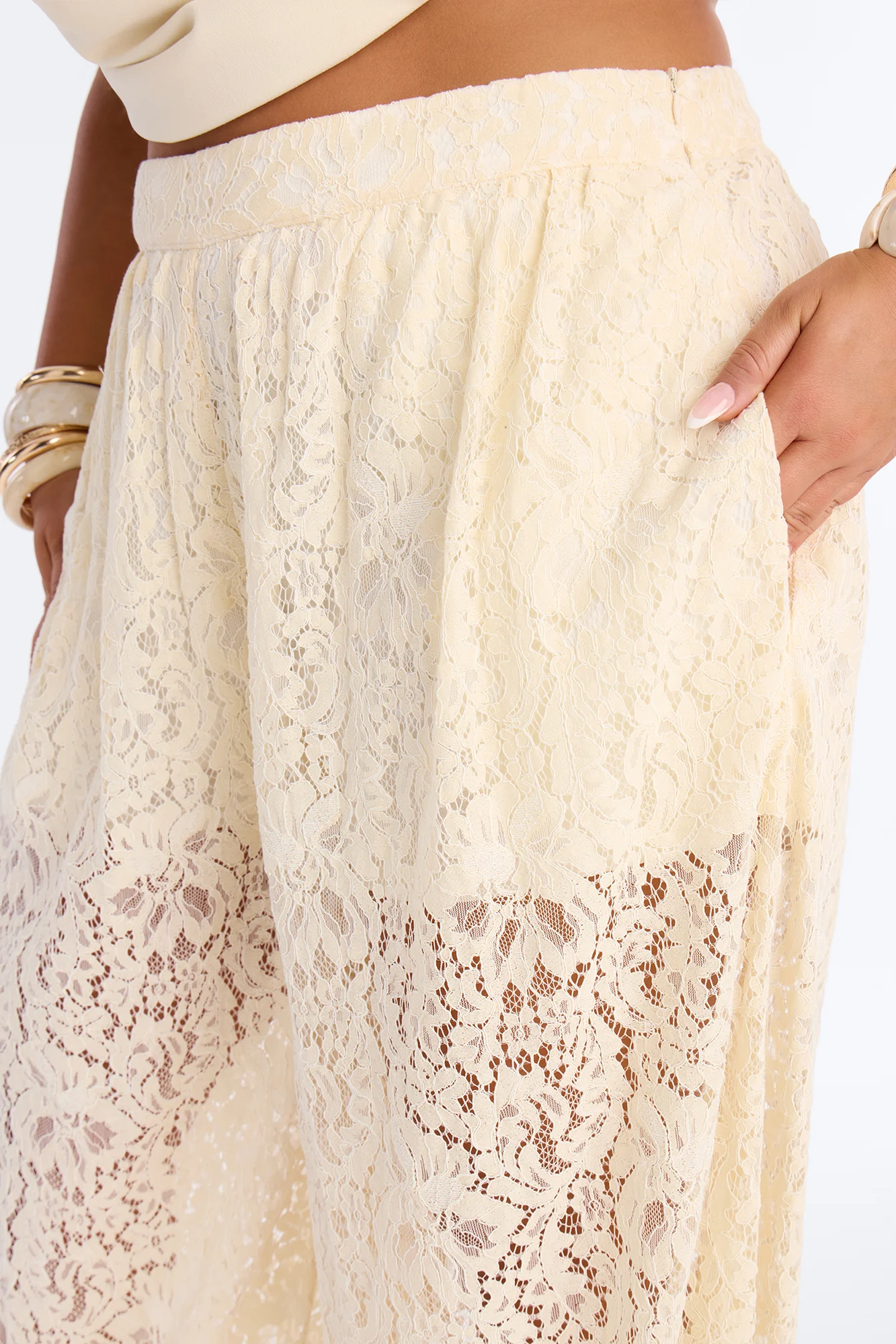 Barely A Secret Sheer Lace Balloon Pant 30″ - Ivory - Image 6