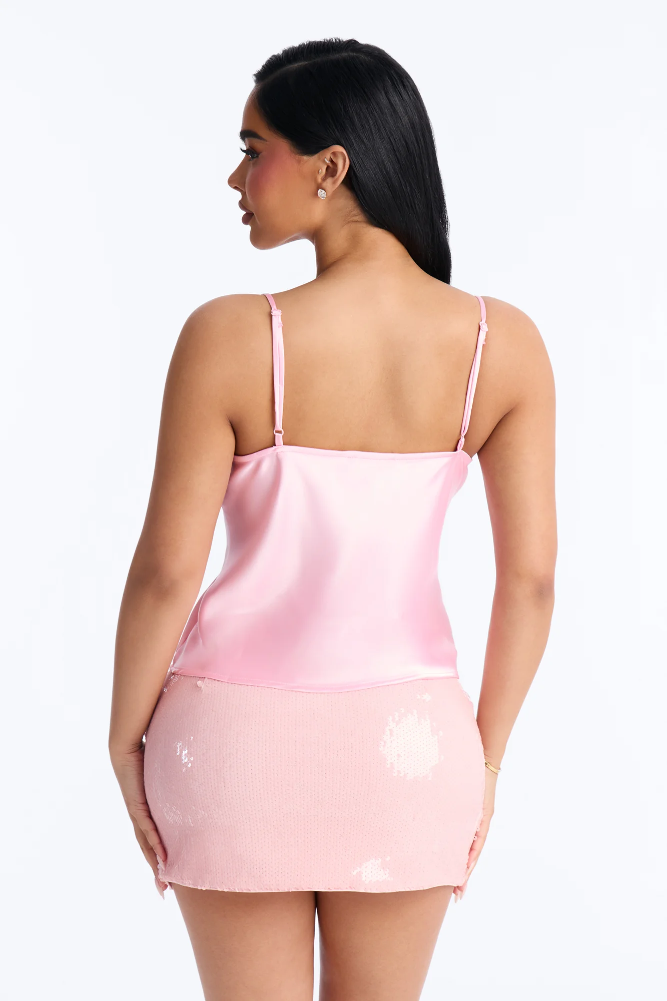 Barely There Cowl Neck Satin Cami Top - Pink - Image 3