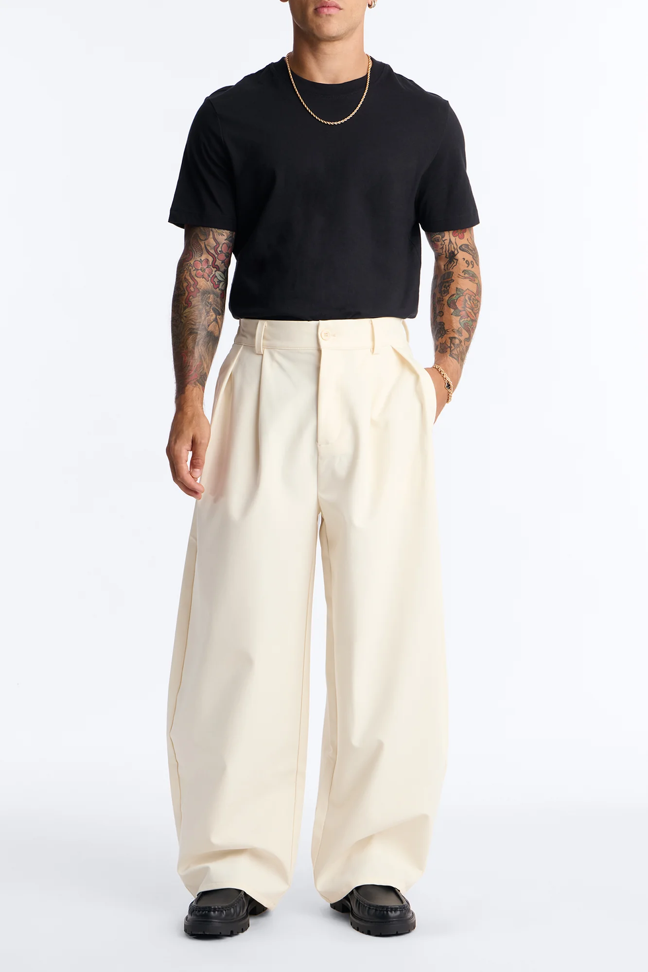 Barrel Bold Flow Trousers - Cream