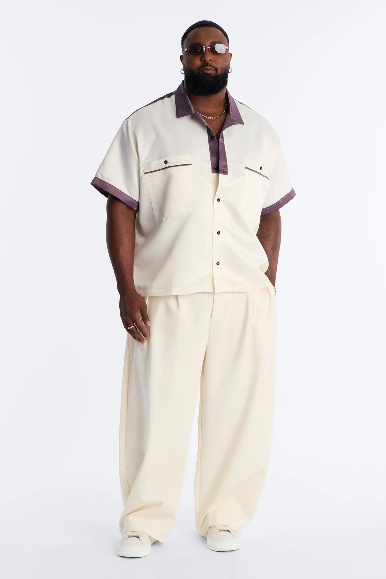 Barrel Bold Flow Trousers - Cream - Image 6