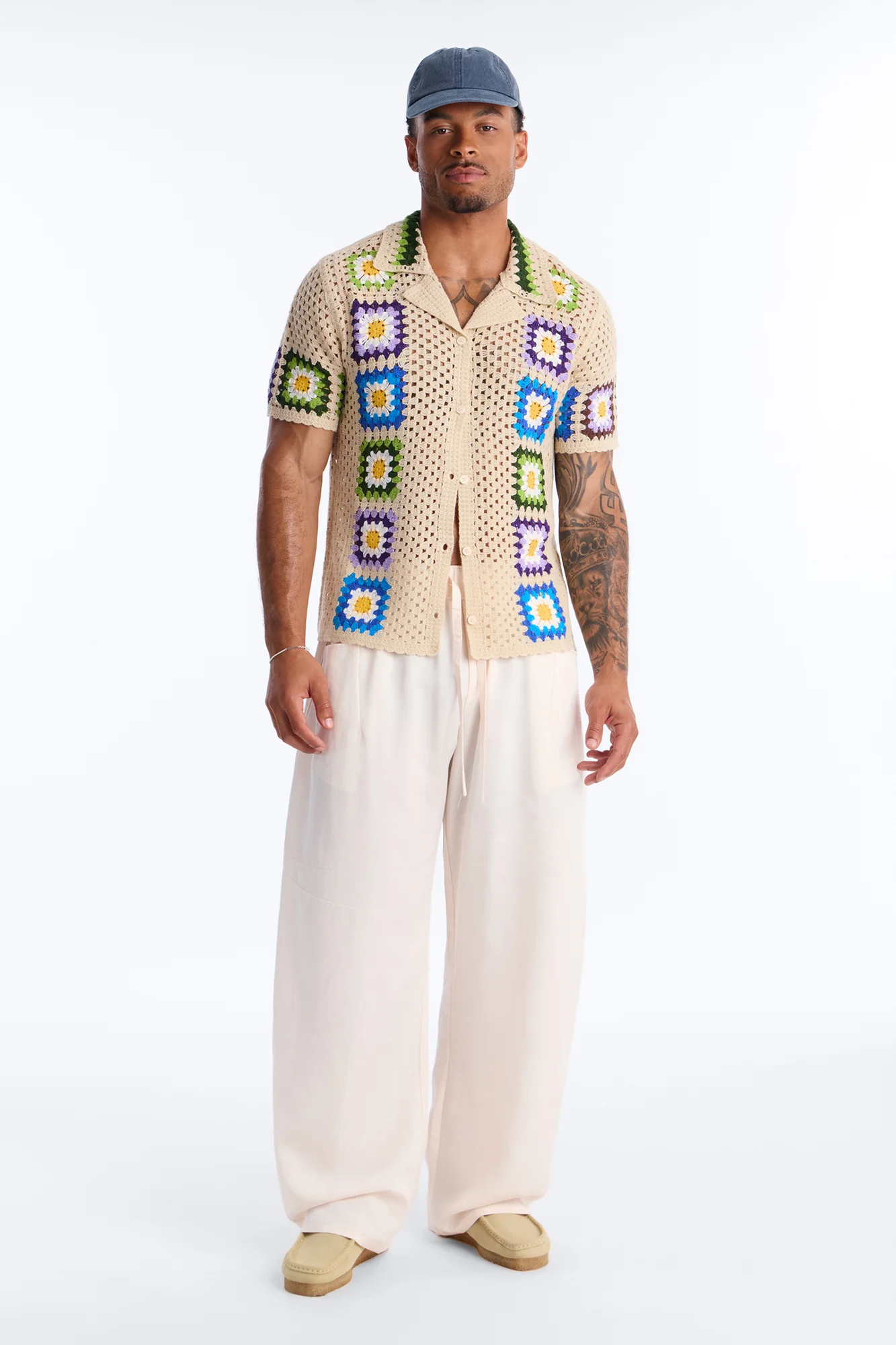 Bass Bloom Crochet Button Up Shirt - Tan - Image 2