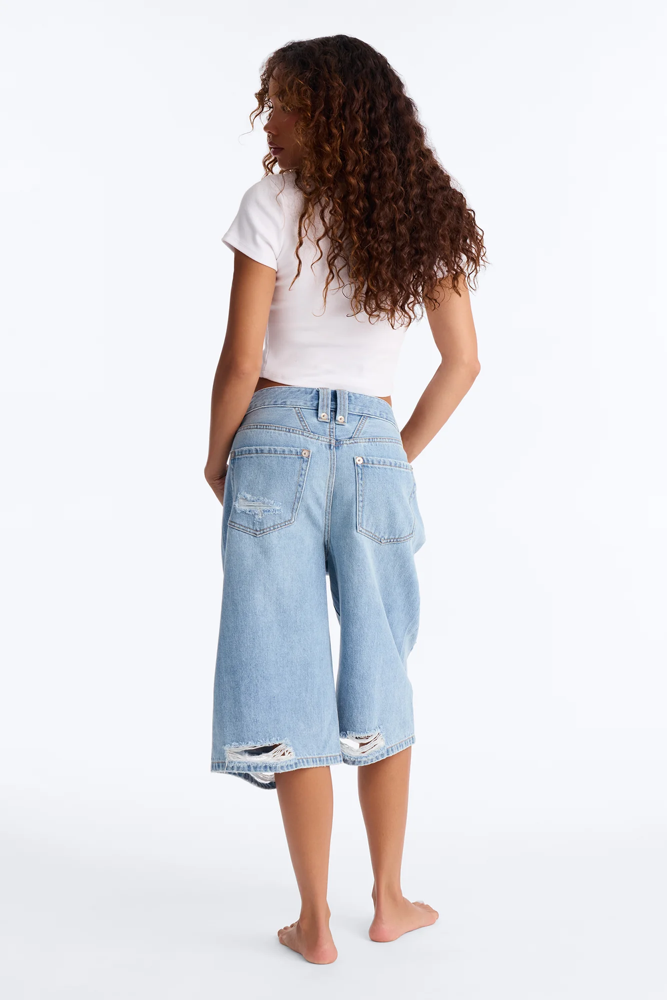 BCN Nights Ripped Culotte Jeans - Light Wash