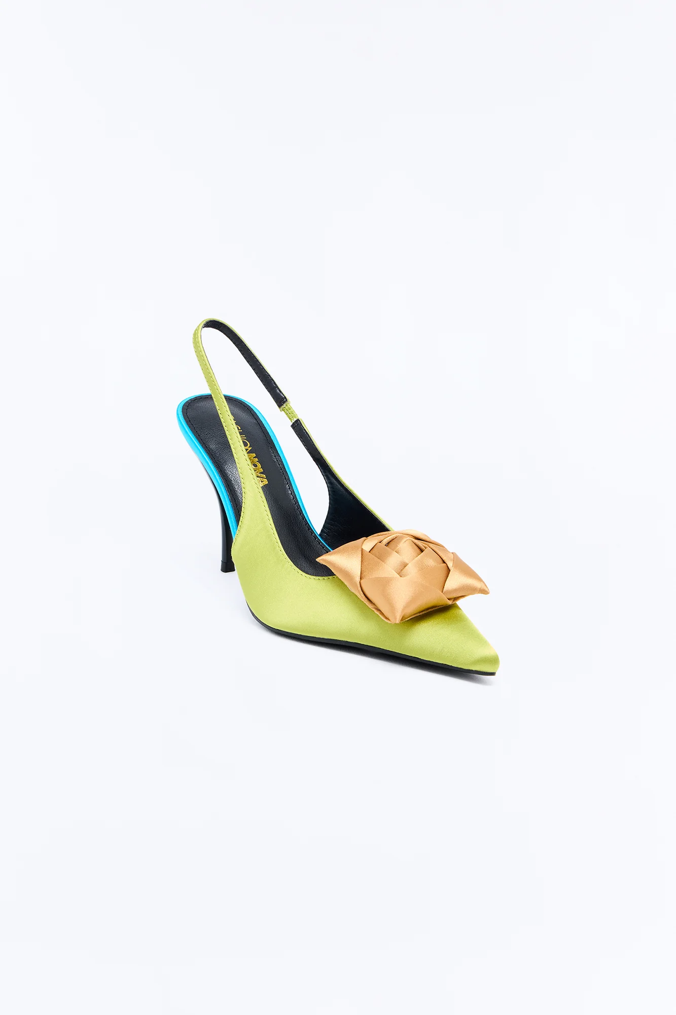 Be Bold Satin Flower Slingback Pumps - Green - Image 3