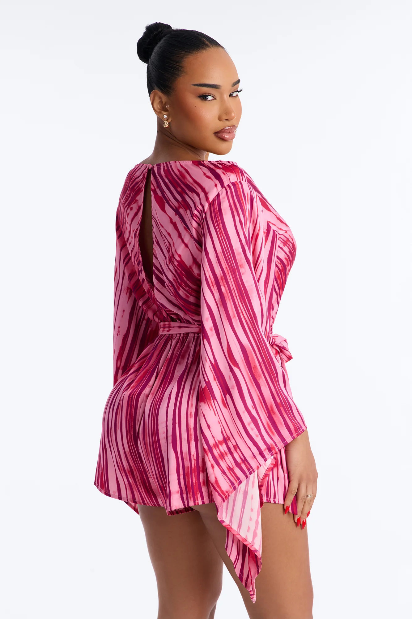 Bea Satin Boat Neck Romper - Pink - Image 4
