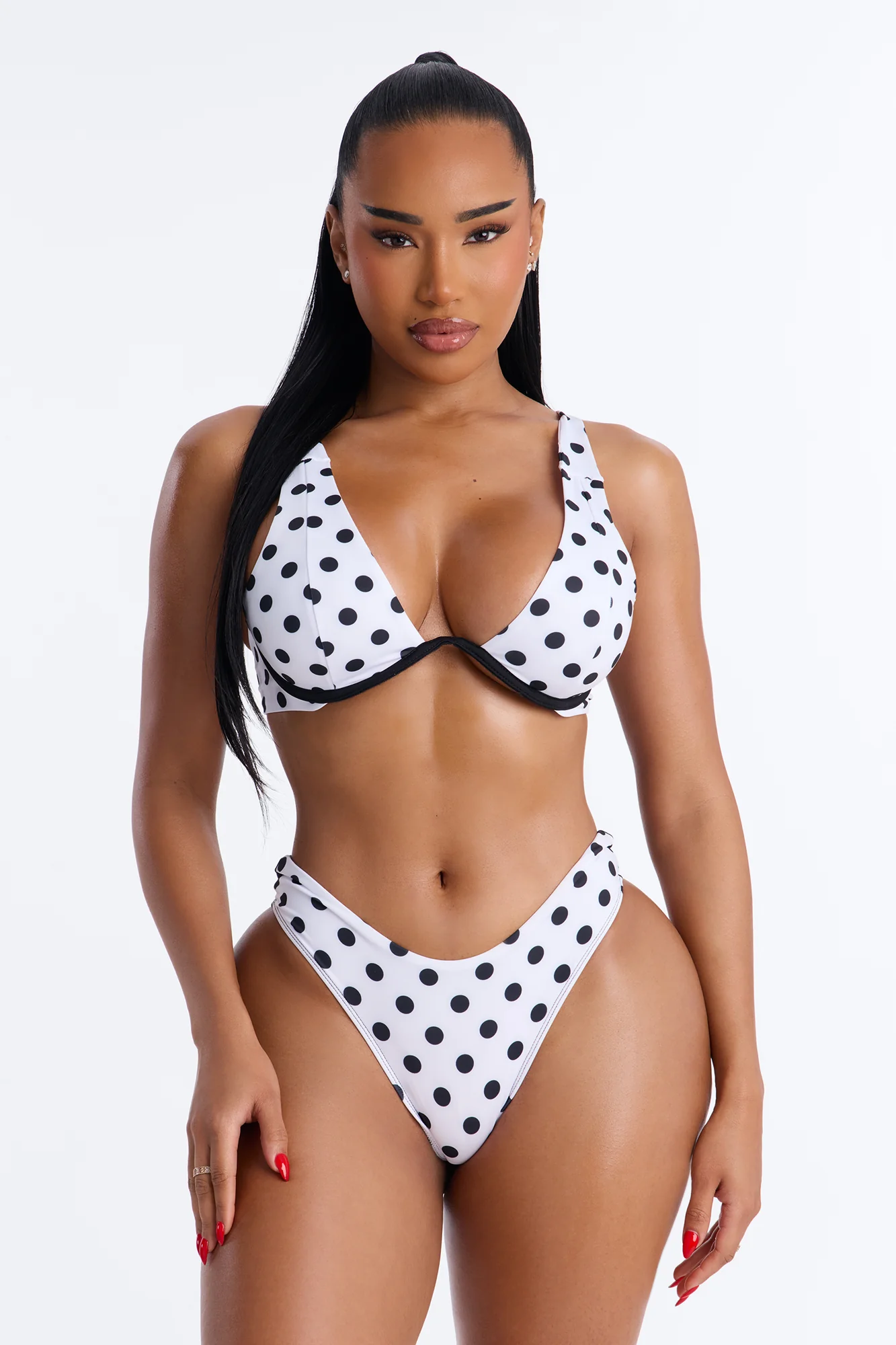 Beach Bar Polka Dot Contrast Underwire 2 Piece Bikini - White/Black