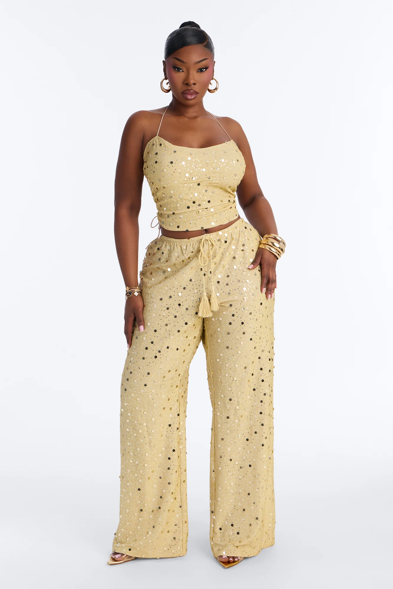 Beach Club Icon Sequin Pant Set - Gold - Image 5