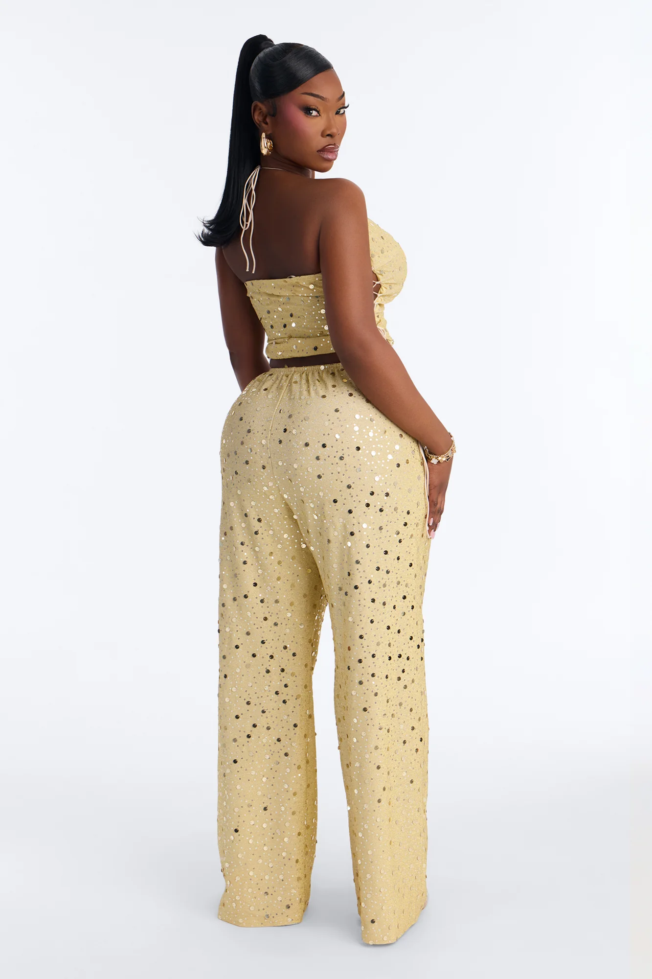 Beach Club Icon Sequin Pant Set - Gold - Image 7