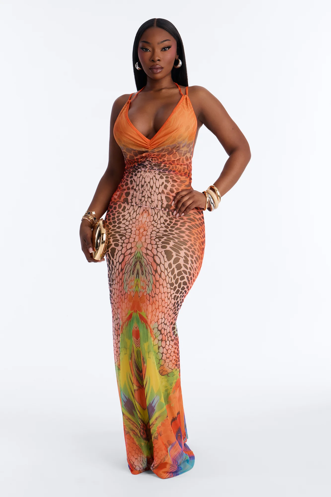 Beach Club Strappy Mesh Maxi Dress - Orange/combo - Image 5