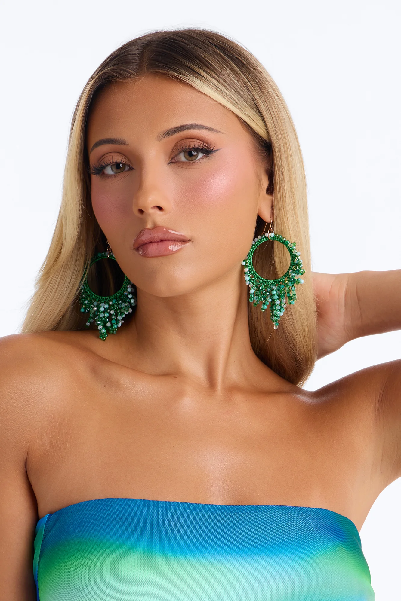 Beach Day Hoop Earrings - Green/combo - Image 2