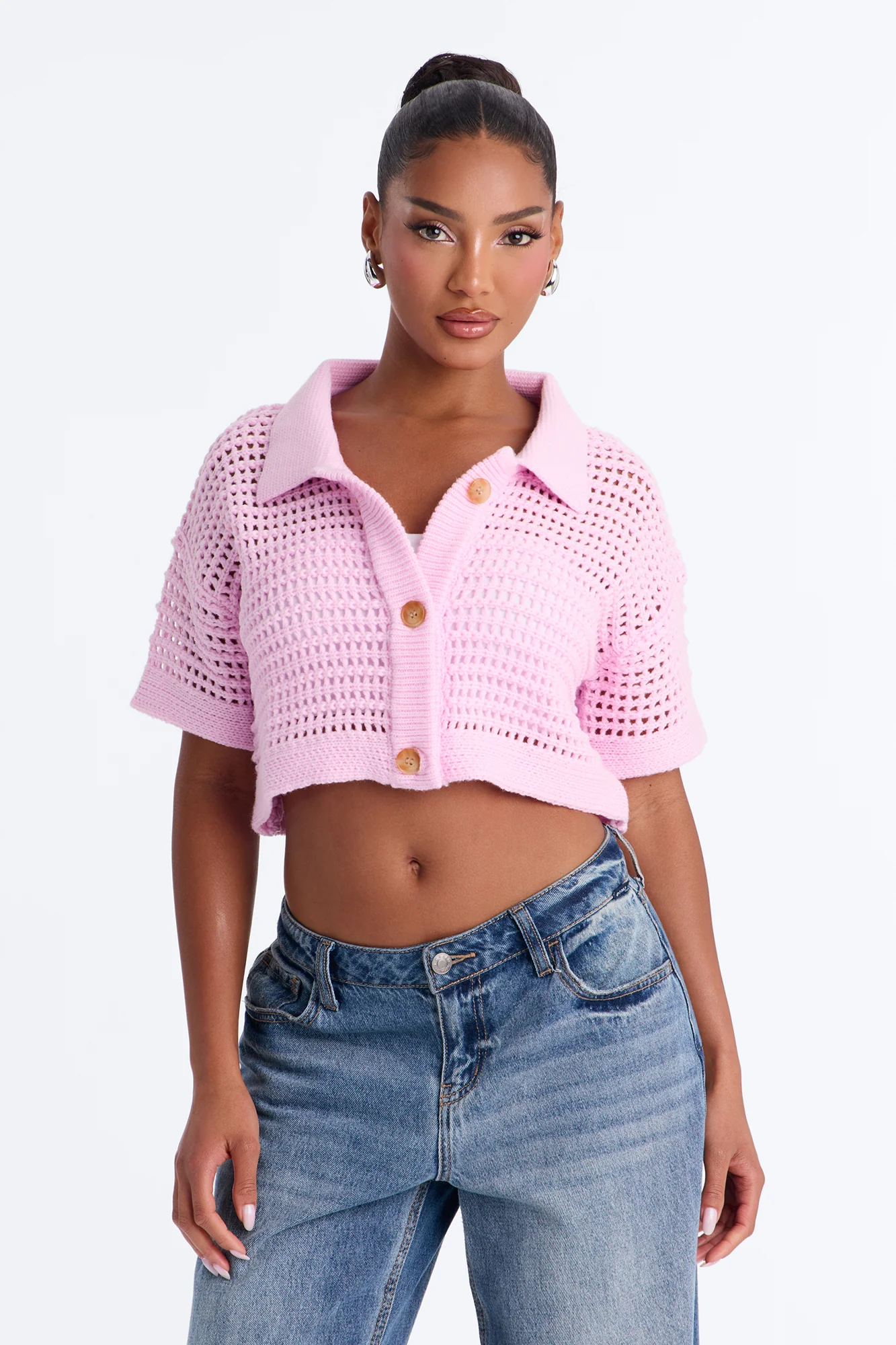 Beach Vibe Crochet Sweater Top - Pink - Image 2