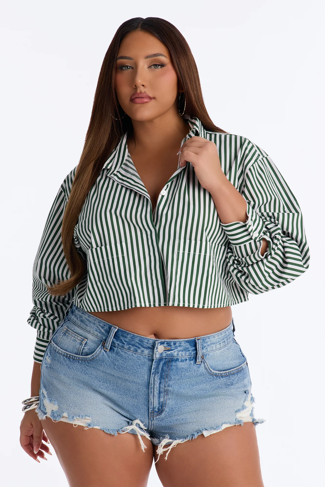 Beachside Babe Long Sleeve Striped Shirt - Green/combo - Image 5