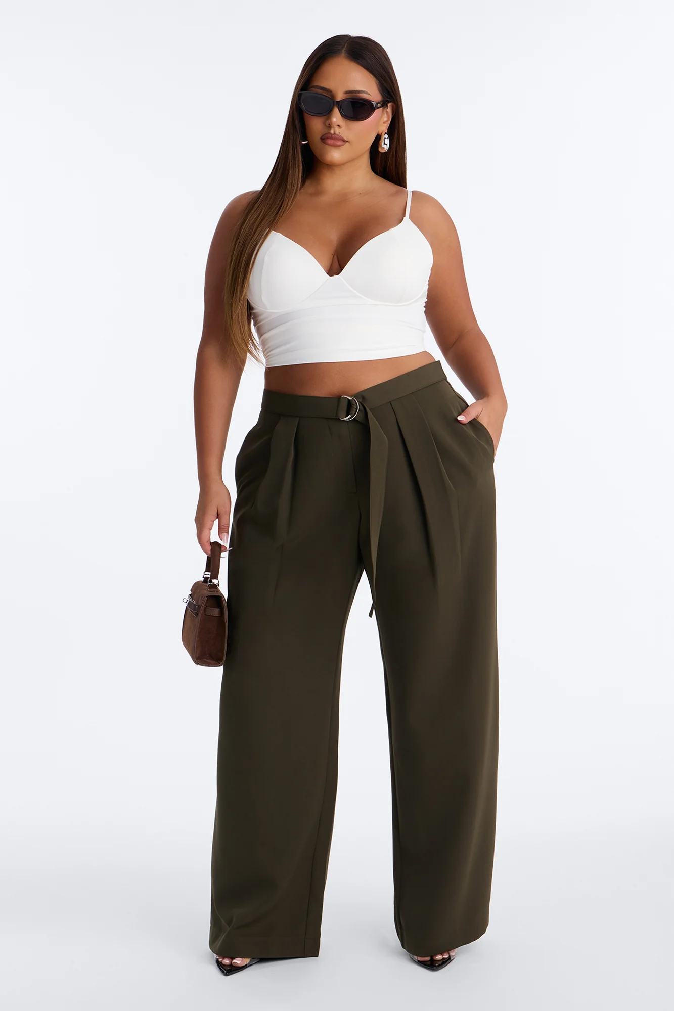 Beautiful Banter Belted Wide Leg Trouser - Military Green - Image 5