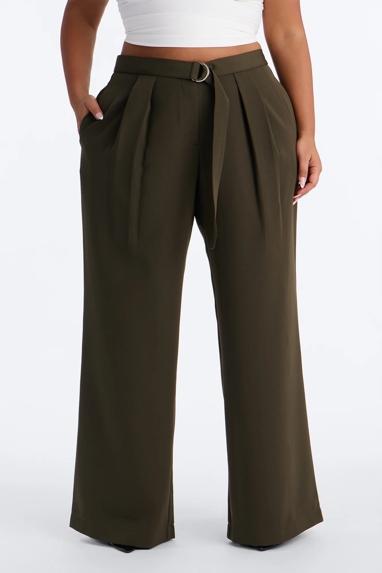 Beautiful Banter Belted Wide Leg Trouser - Military Green - Image 6
