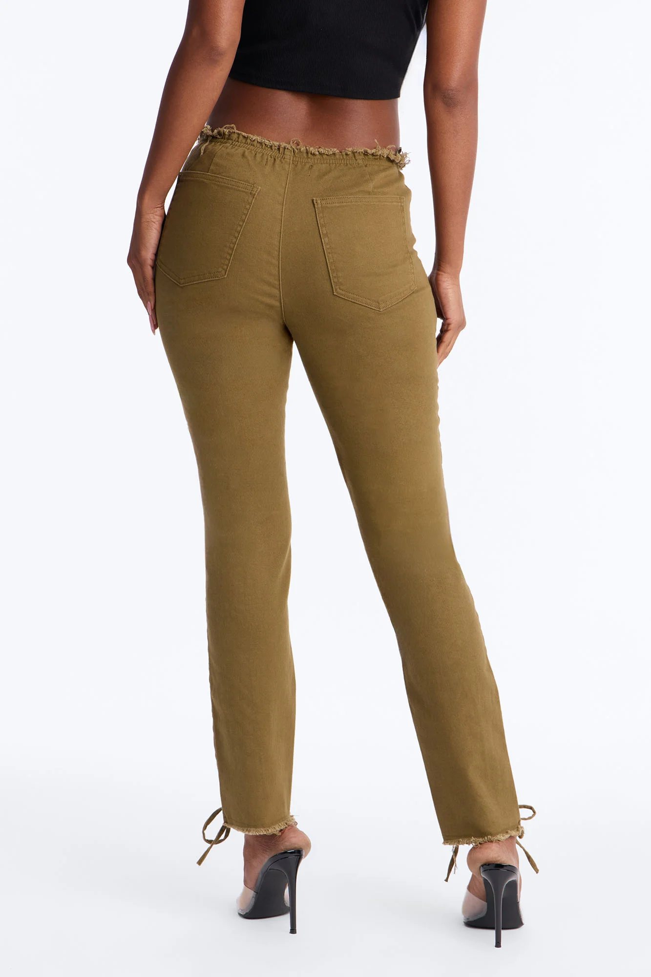Beca Low Rise Skinny Lace Up Pant - Olive - Image 4