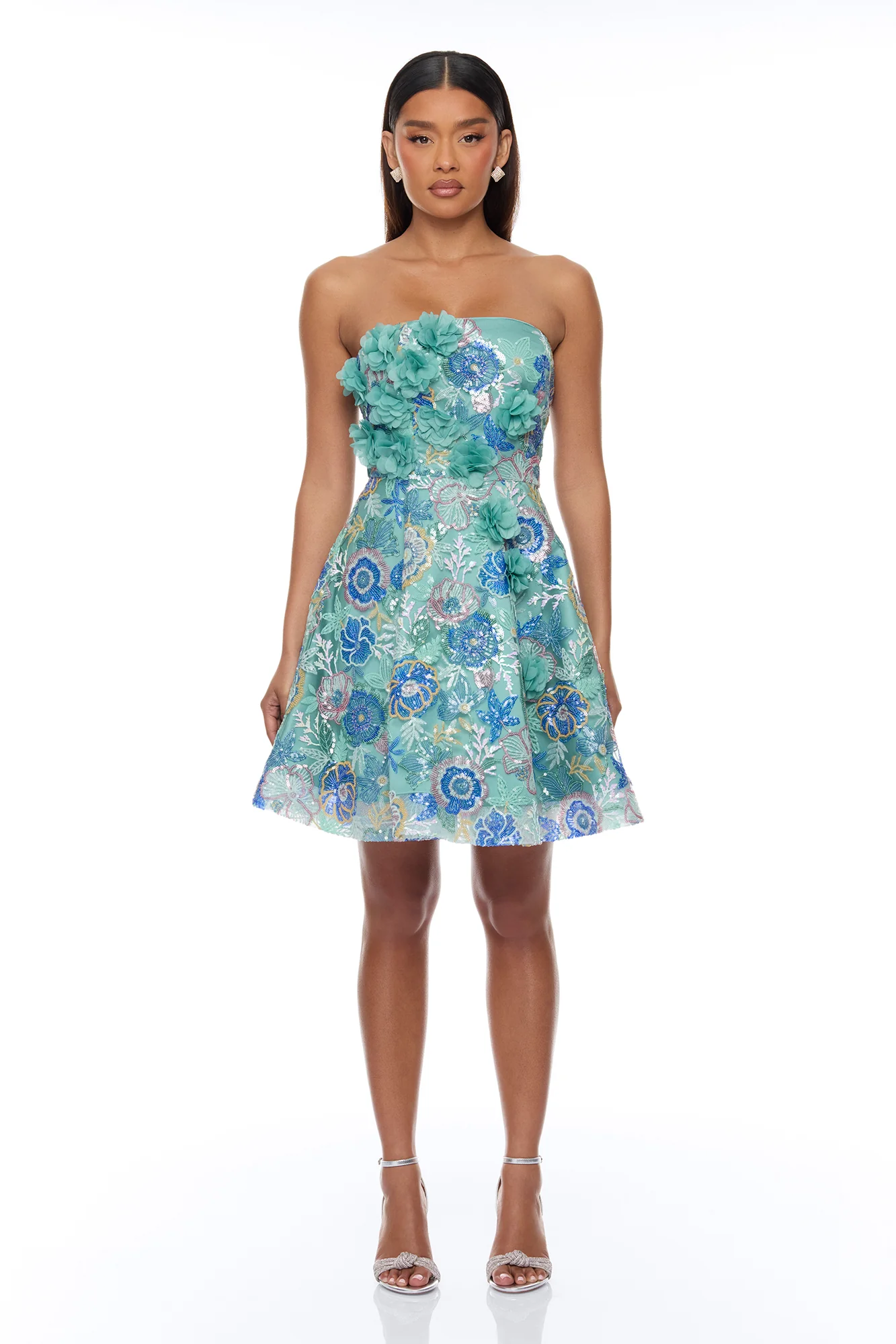 Becca Embroidered Mini Dress - Teal - Image 2