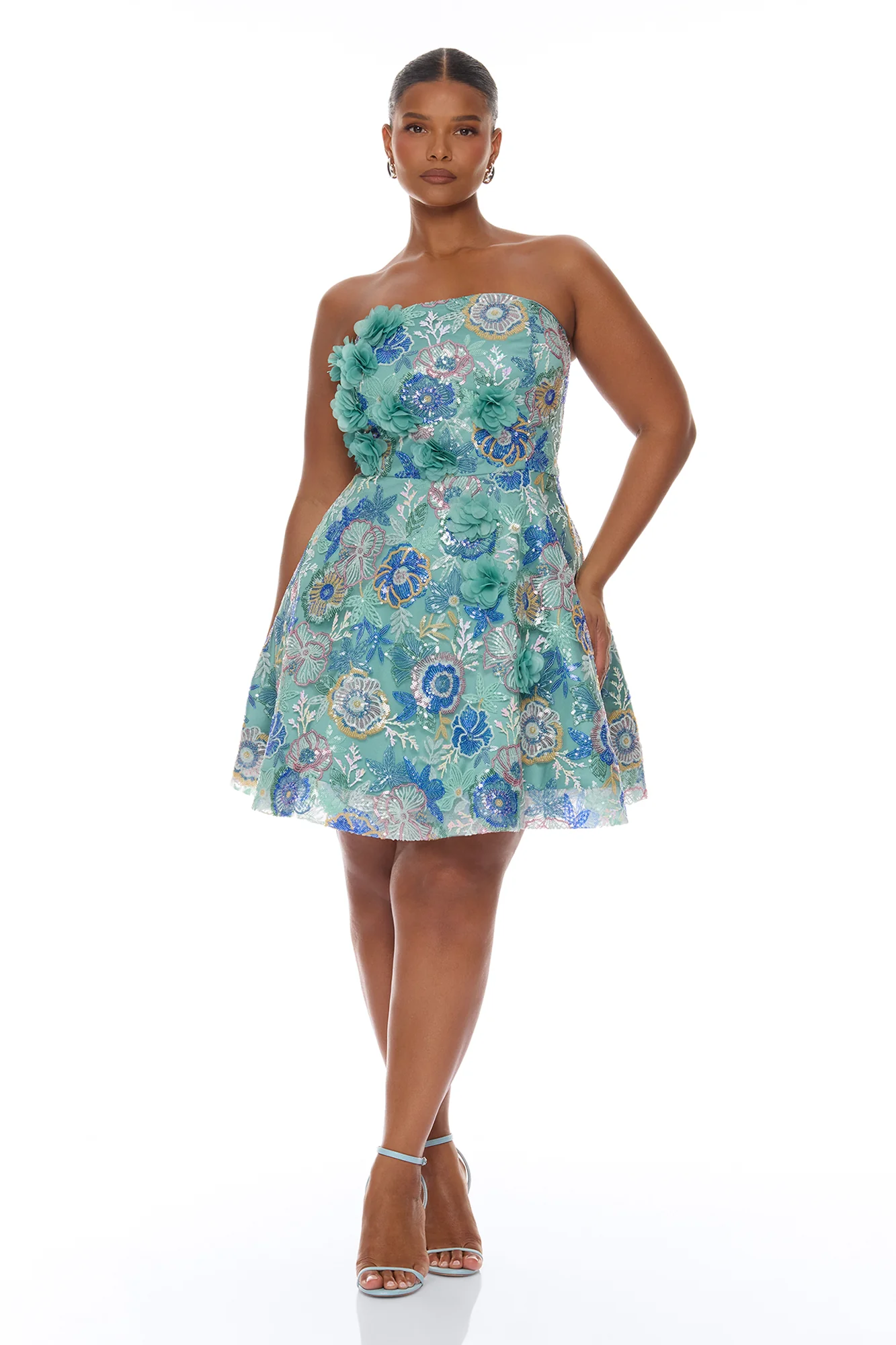 Becca Embroidered Mini Dress - Teal - Image 5