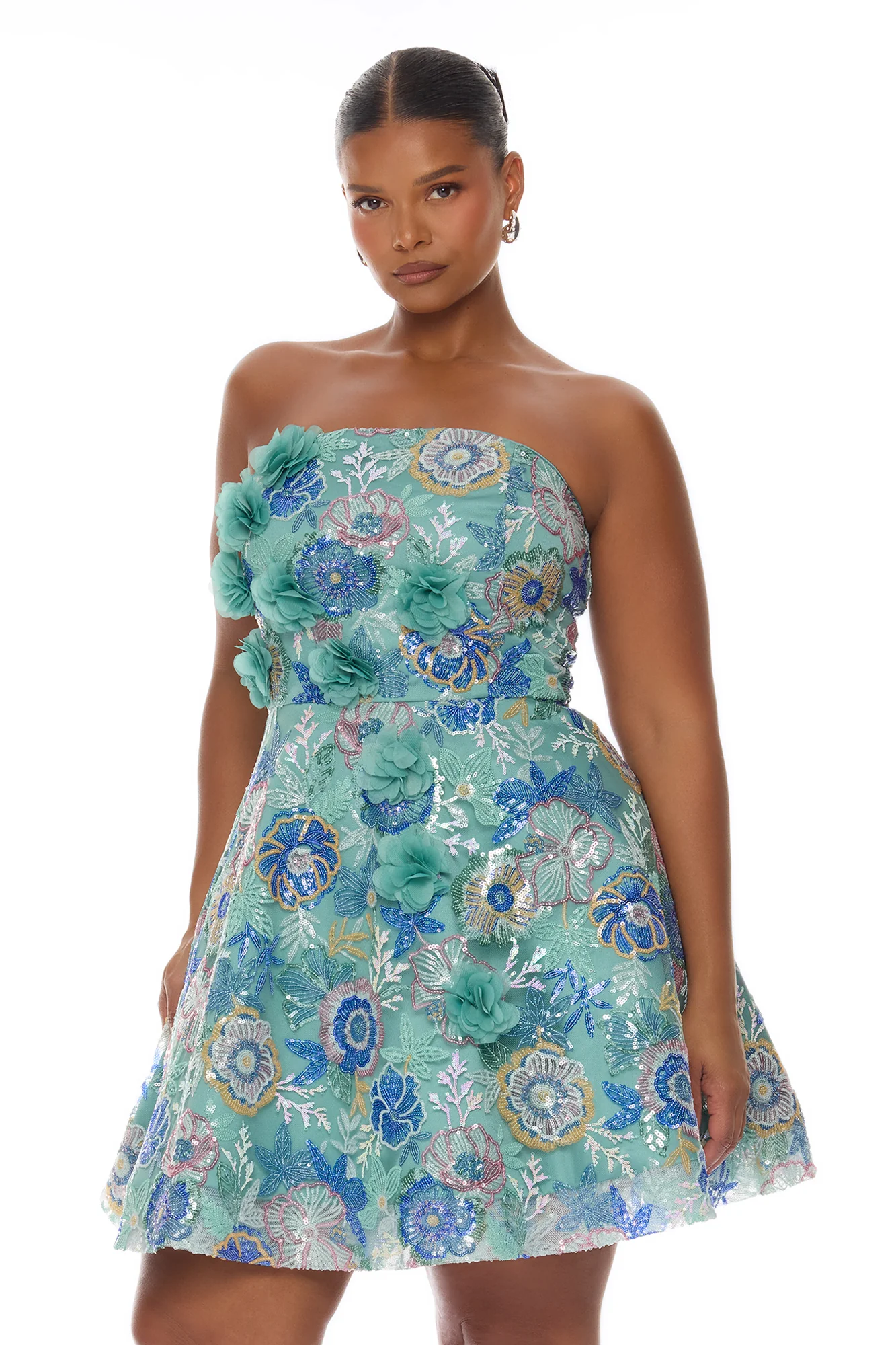 Becca Embroidered Mini Dress - Teal - Image 6