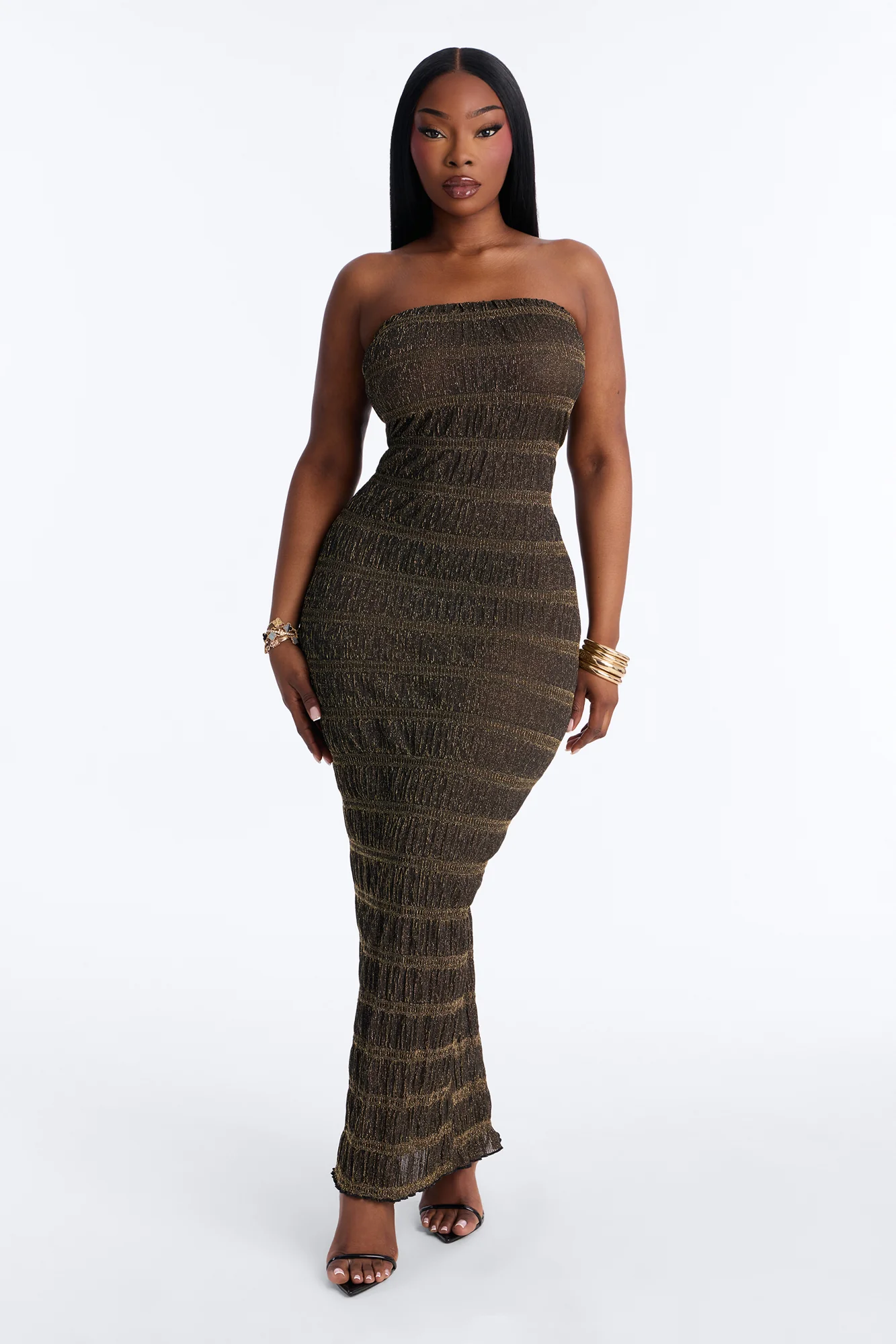 Becka Strapless Metallic Maxi Dress - Gold - Image 5