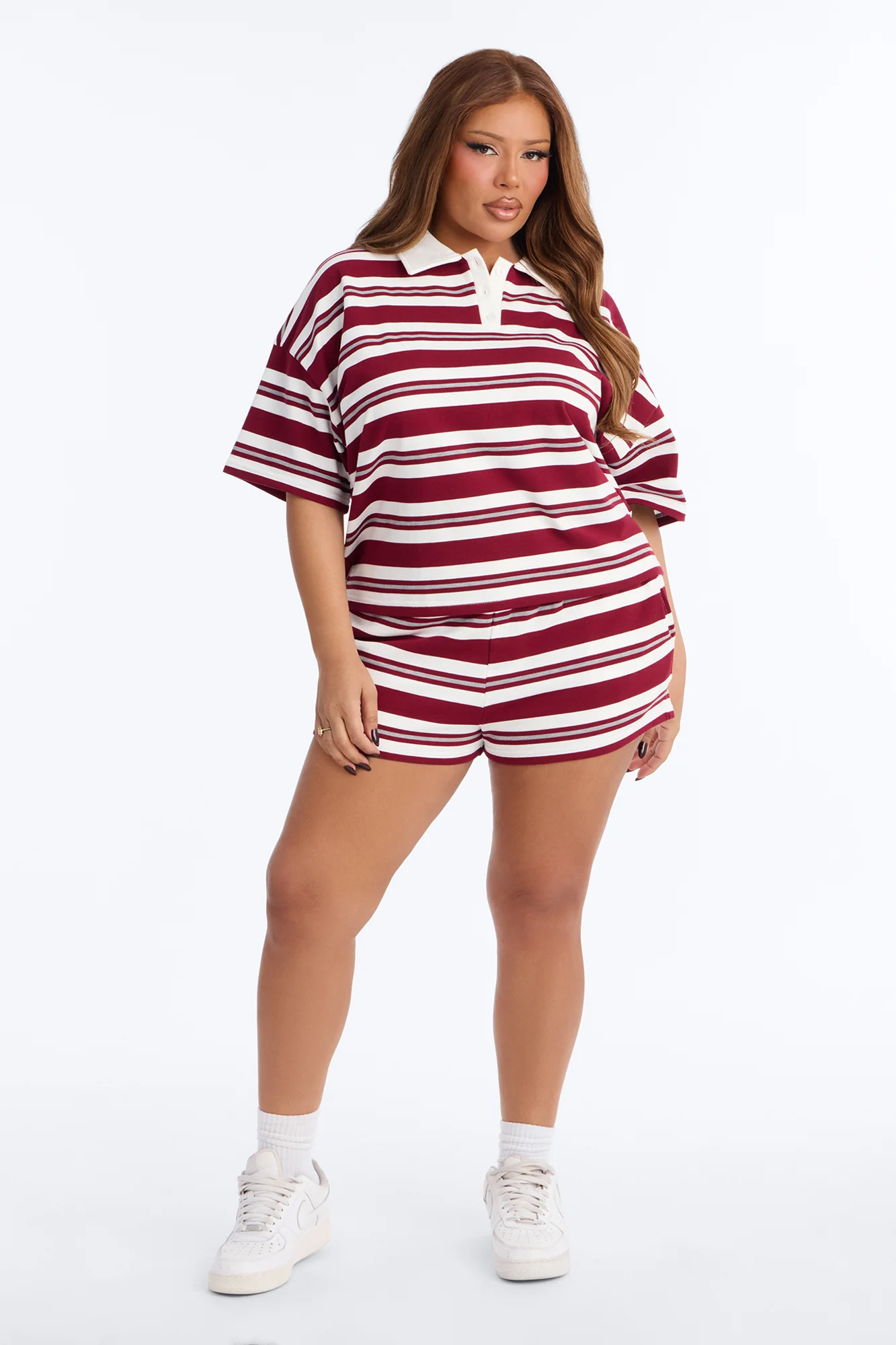 Beckham Striped French Terry Short Set - Burgundy/combo - Image 5