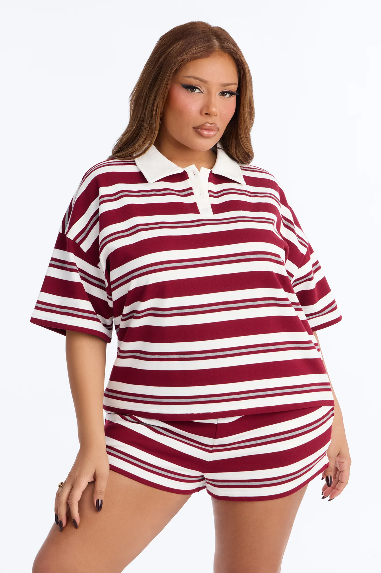 Beckham Striped French Terry Short Set - Burgundy/combo - Image 6
