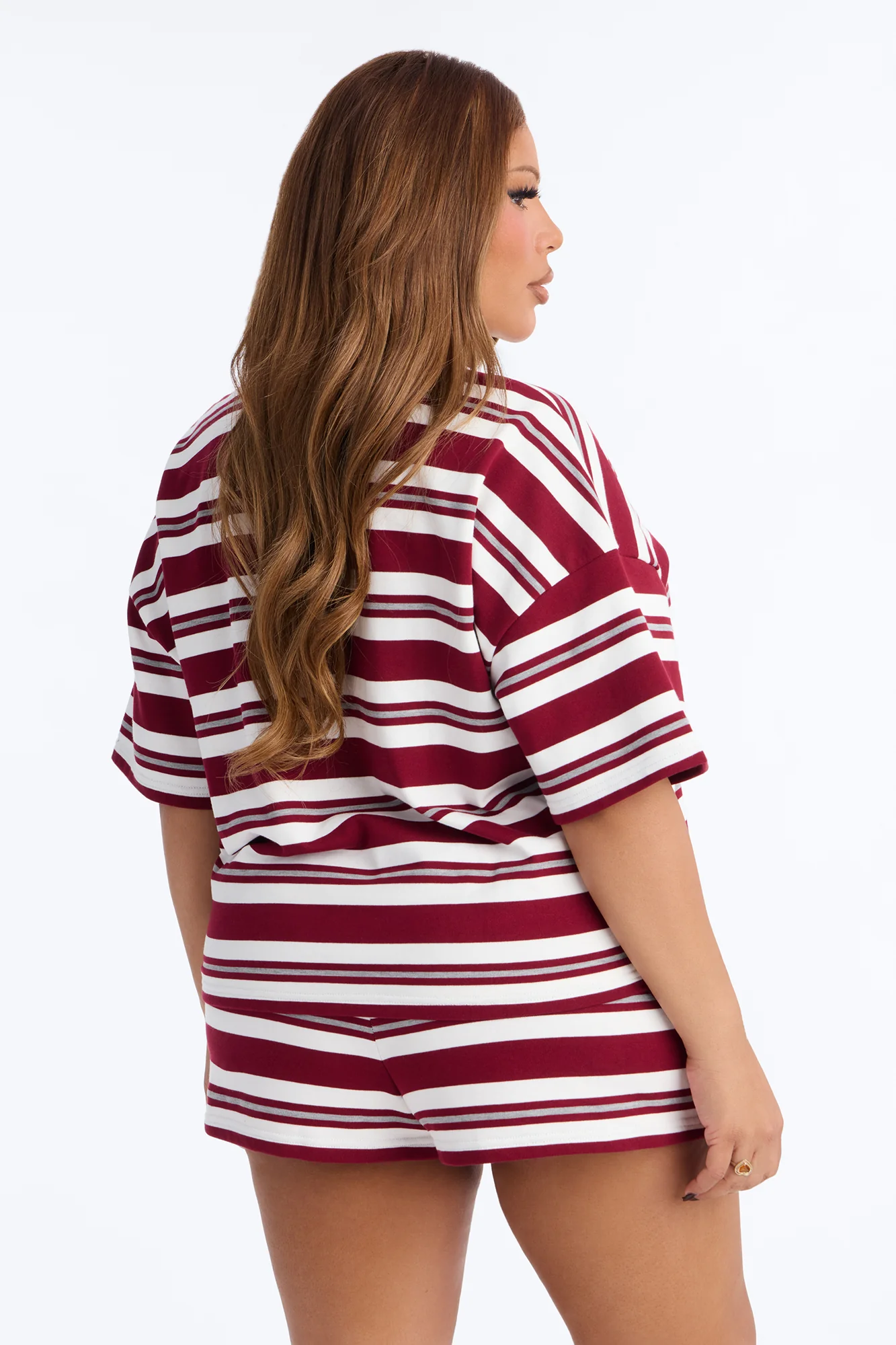 Beckham Striped French Terry Short Set - Burgundy/combo - Image 8