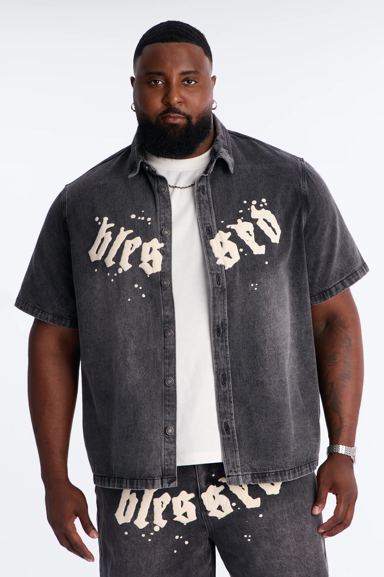 Been Blessed Denim Button Up Shirt - Black Wash - Image 5