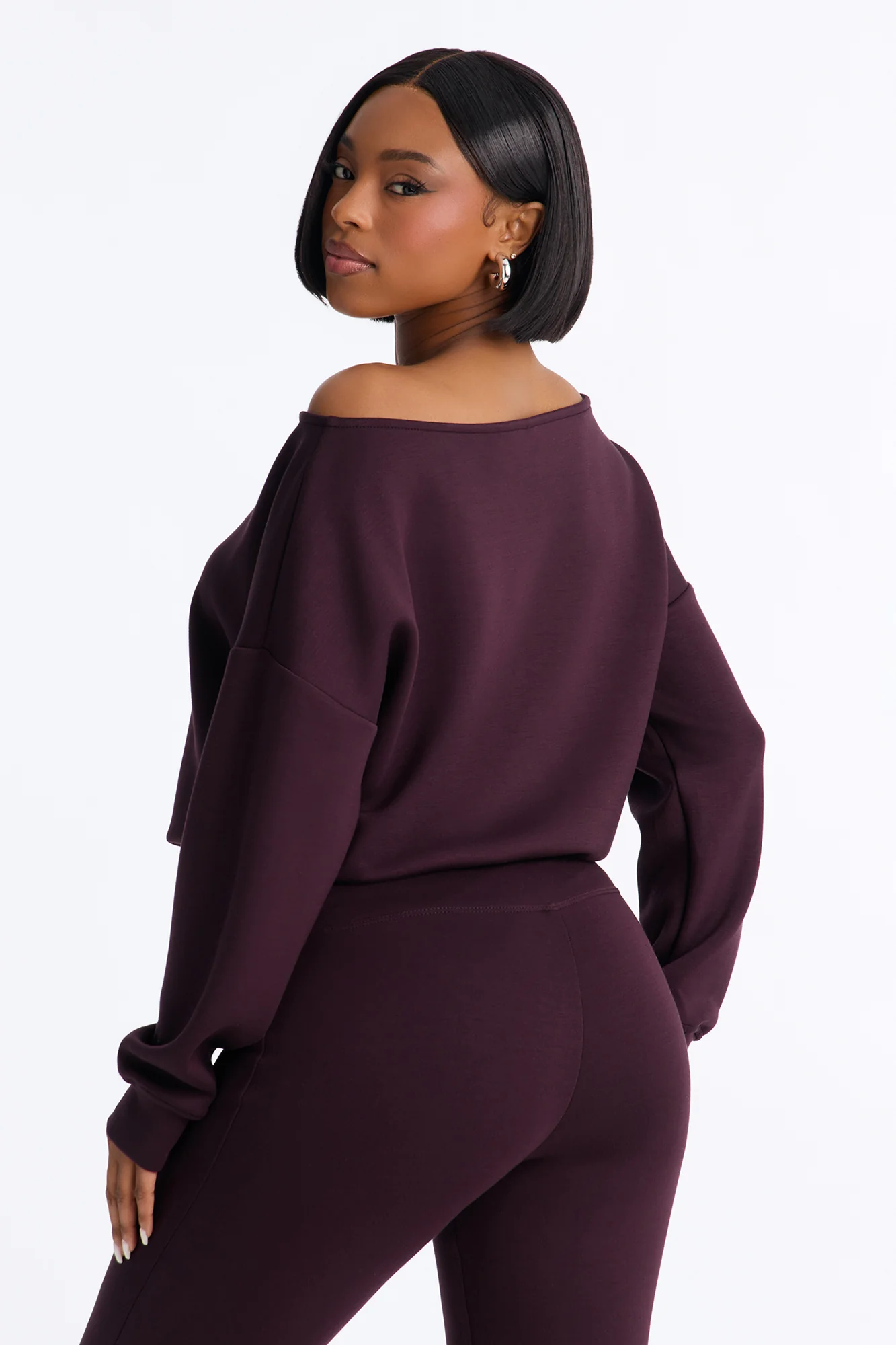 Bella Scuba Lounge Off Shoulder Sweatshirt - Burgundy - Image 4