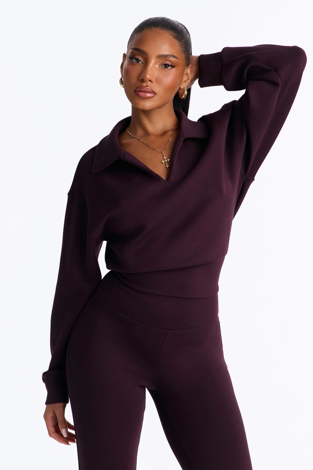 Bella Scuba Lounge Polo Sweatshirt - Burgundy