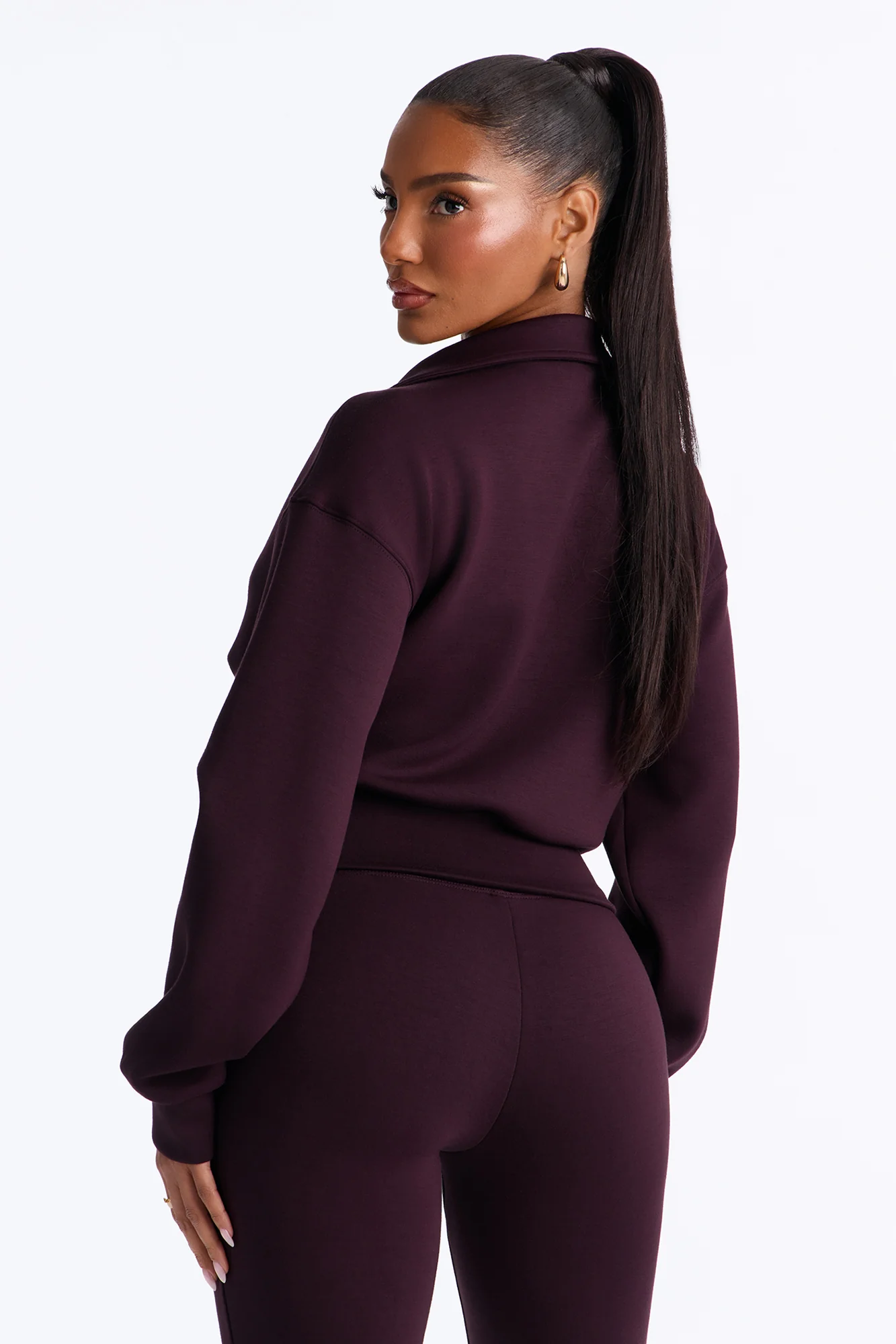 Bella Scuba Lounge Polo Sweatshirt - Burgundy - Image 4