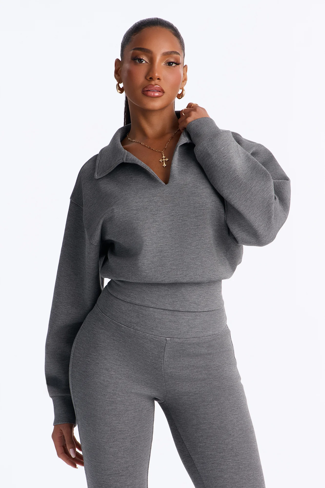 Bella Scuba Lounge Polo Sweatshirt - Dark Grey