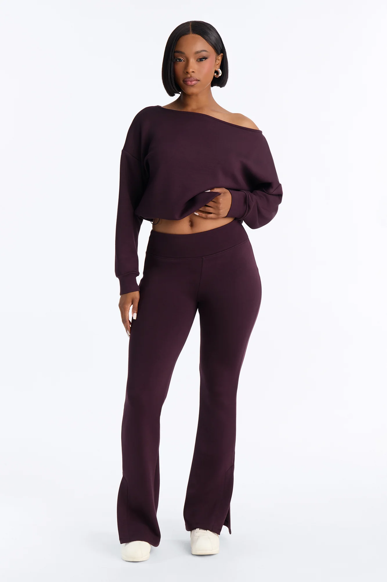 Bella Scuba Slit Lounge Flare Pant - Burgundy