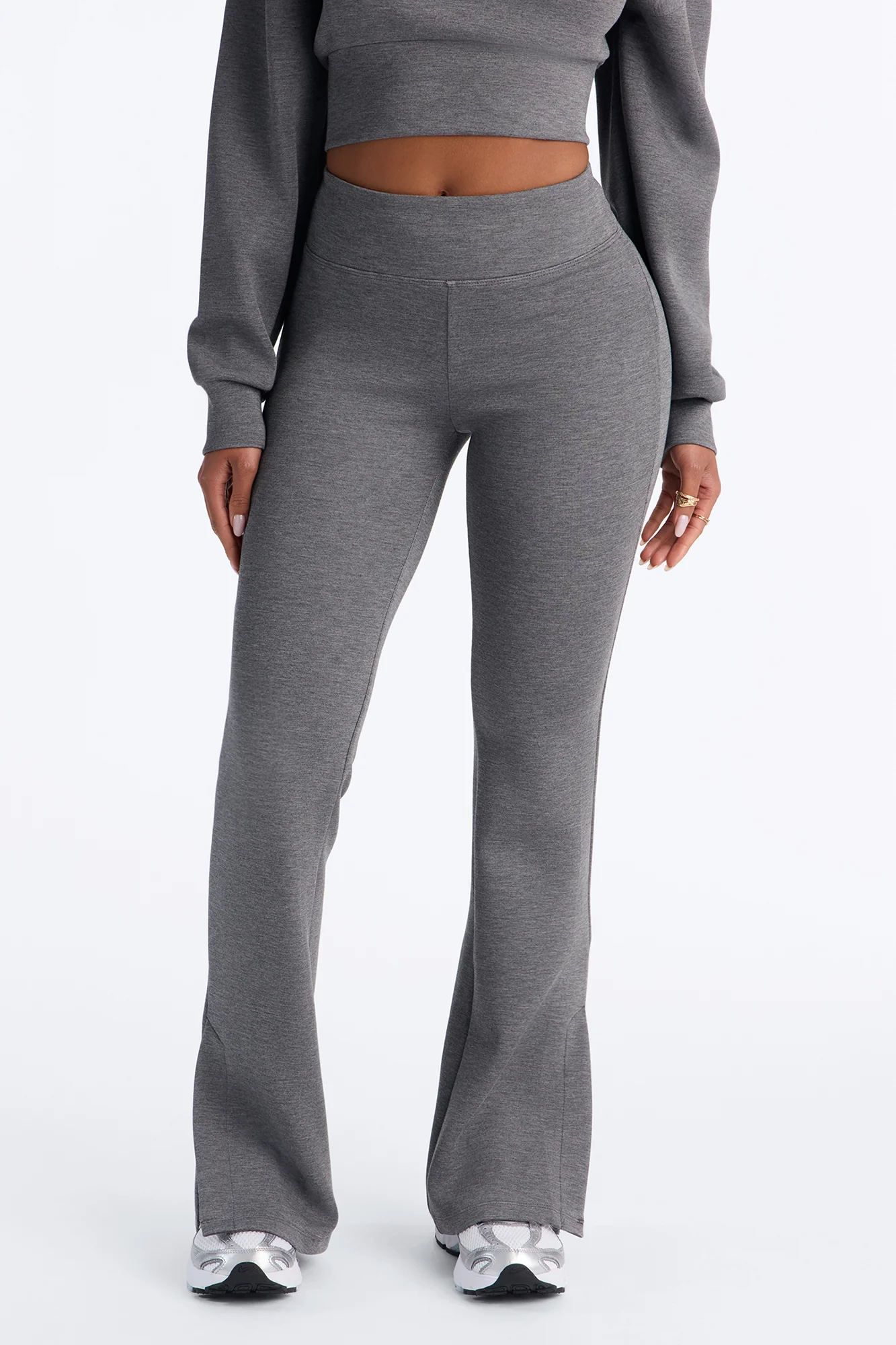 Bella Scuba Slit Lounge Flare Pant - Dark Grey - Image 2