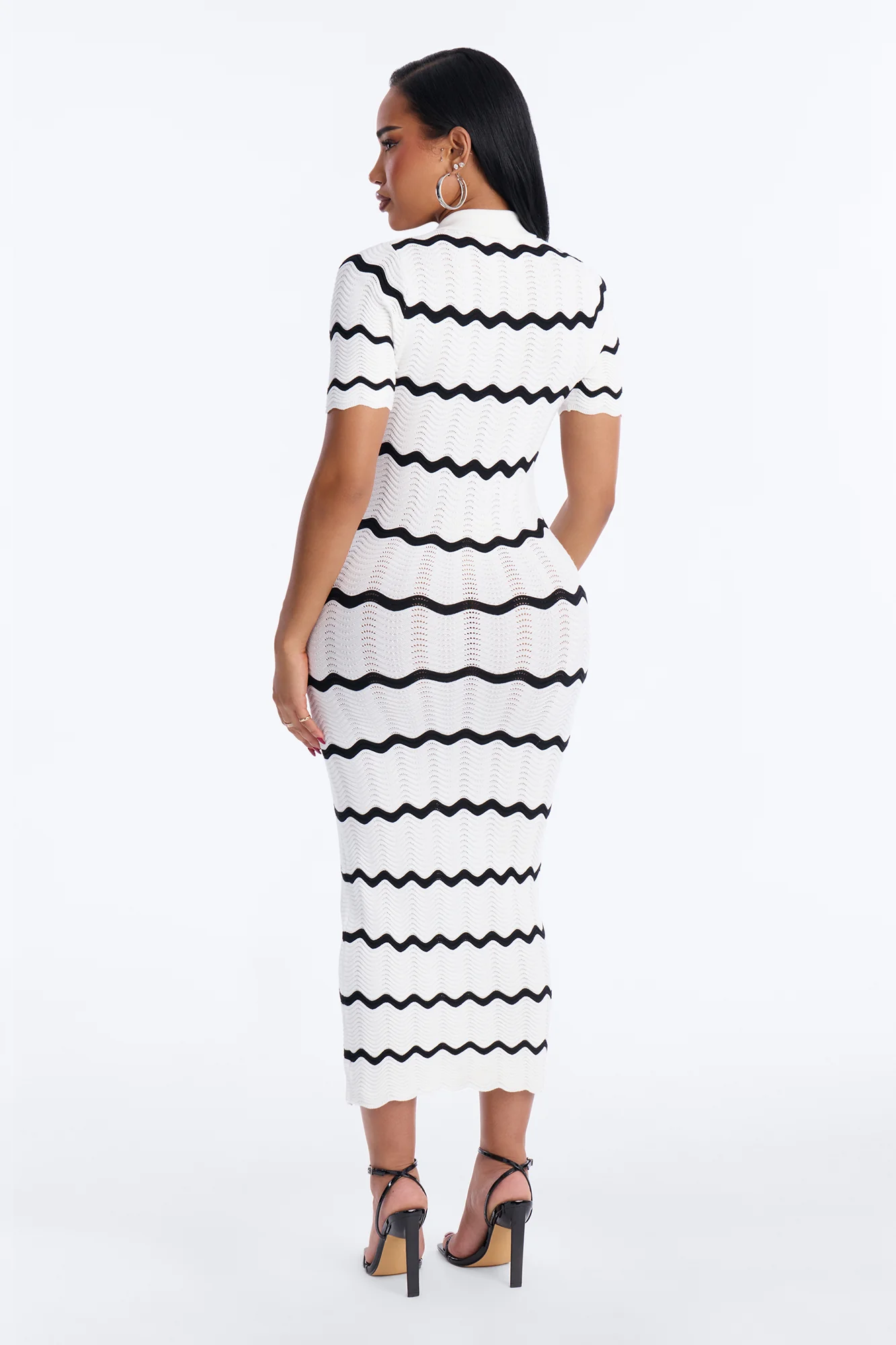 Bellamy Striped Knit Midi Dress - White/Black - Image 3