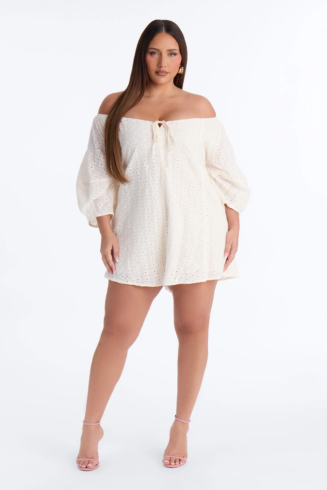 Belle Eyelet Babydoll Romper - Cream - Image 6
