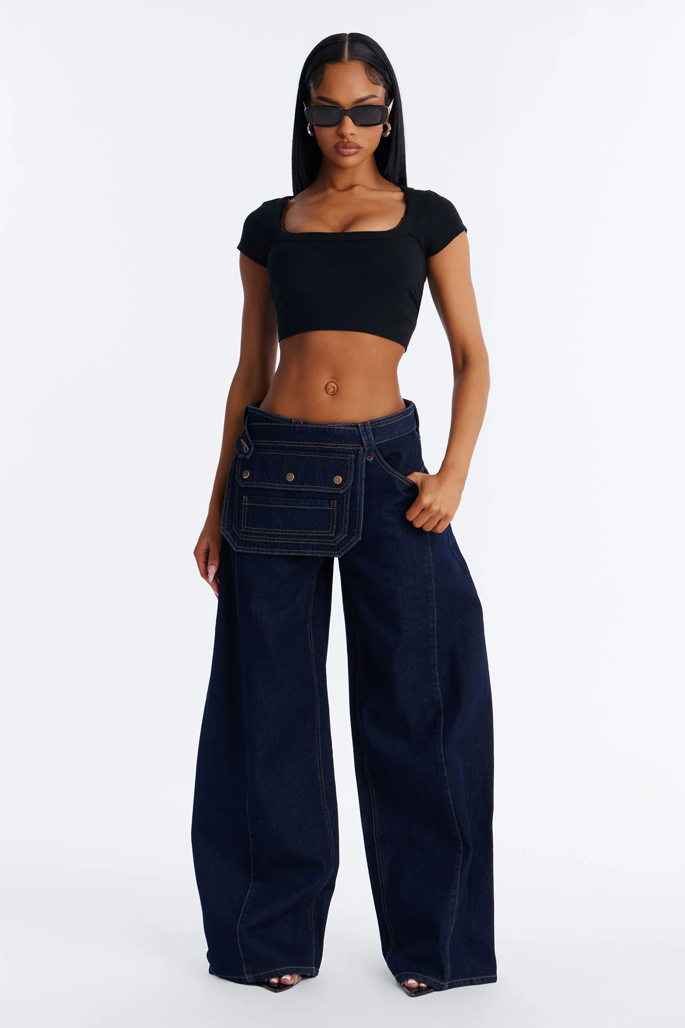 Belmar Utility Belt Wide Leg Jeans - Dark Denim - Image 2