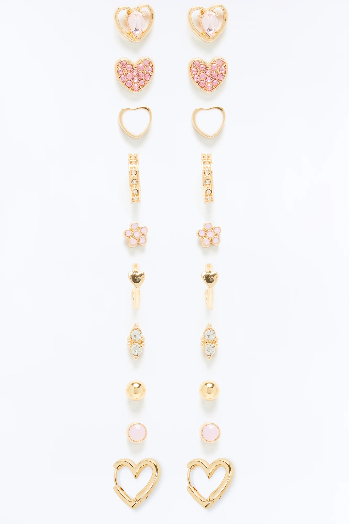 Beloved Hearts 10 Pair Multi Earring Set - Gold/Pink