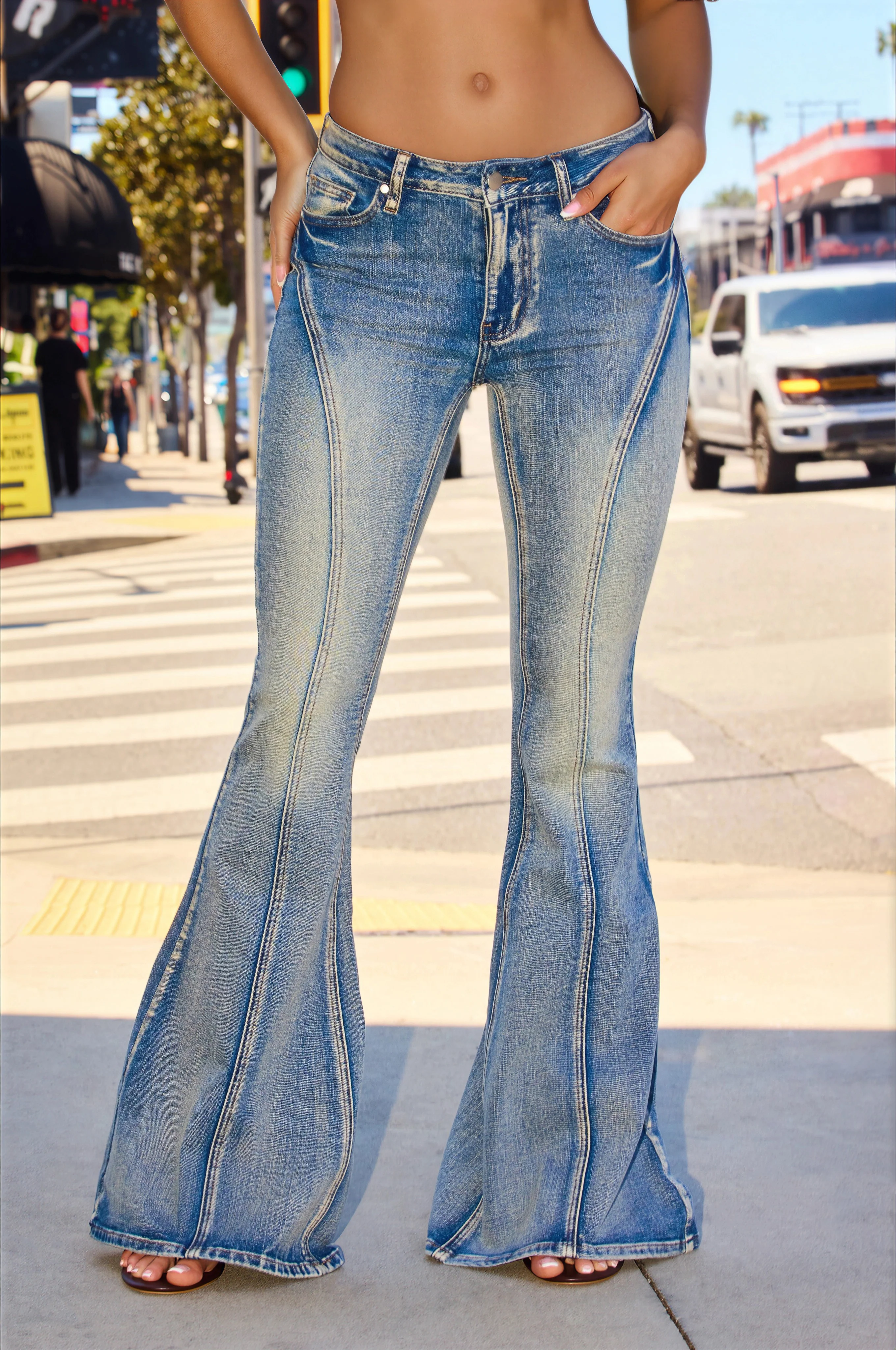 Below the Belt Tinted Bell Bottom Jeans - Light Wash - Image 3