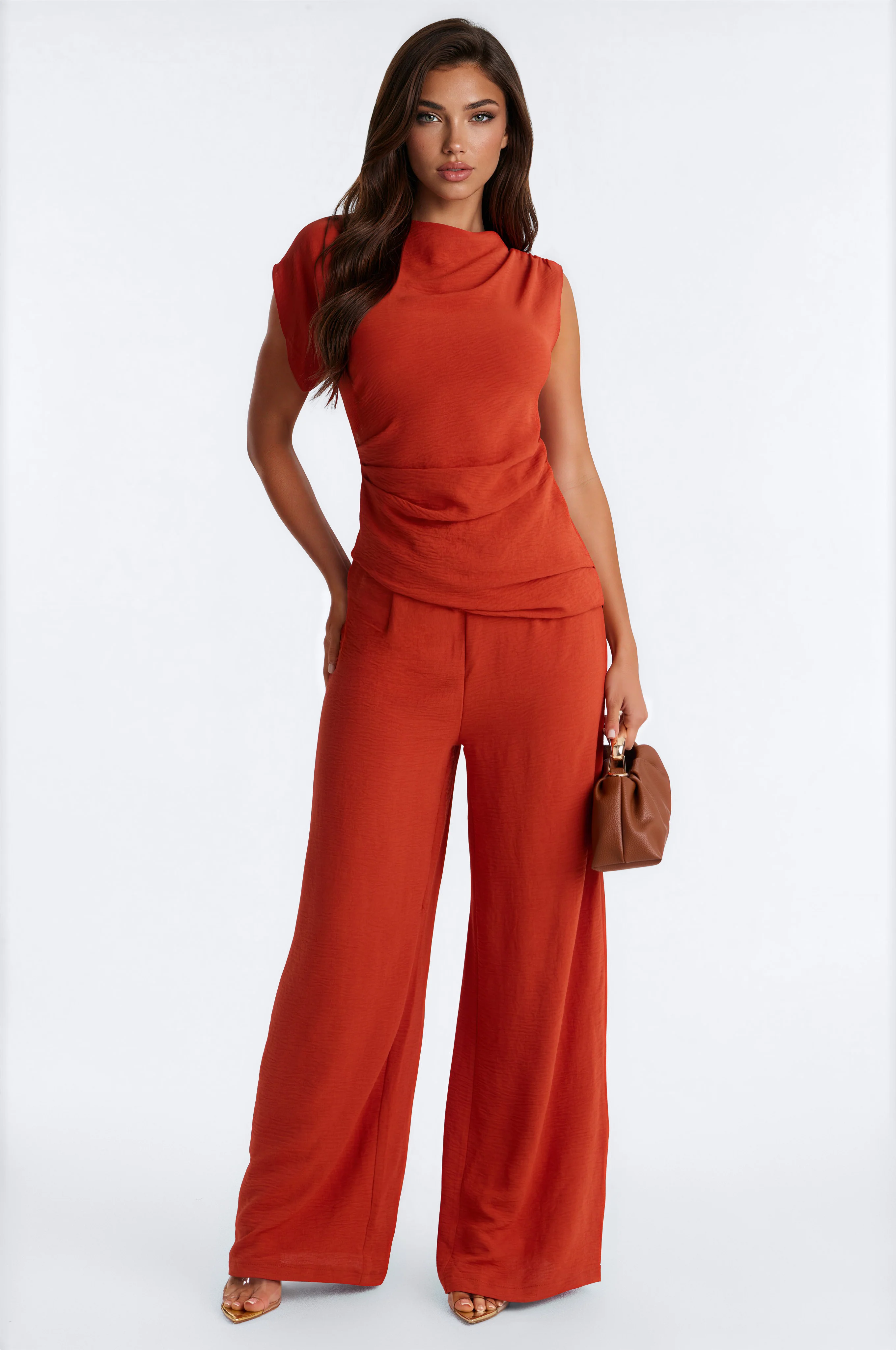 Best Influence High Neck Jumpsuit - Rust