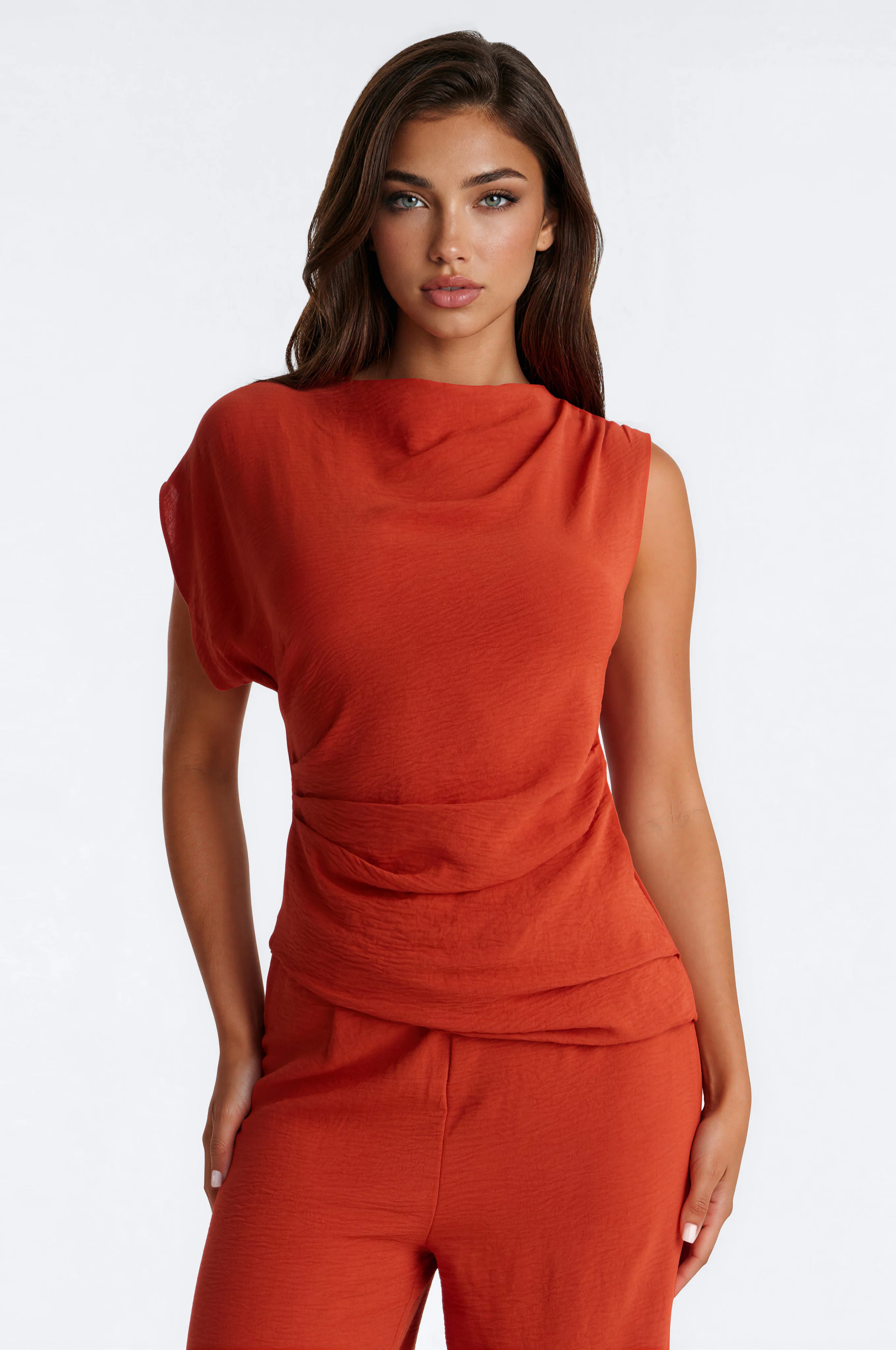 Best Influence High Neck Jumpsuit - Rust - Image 2