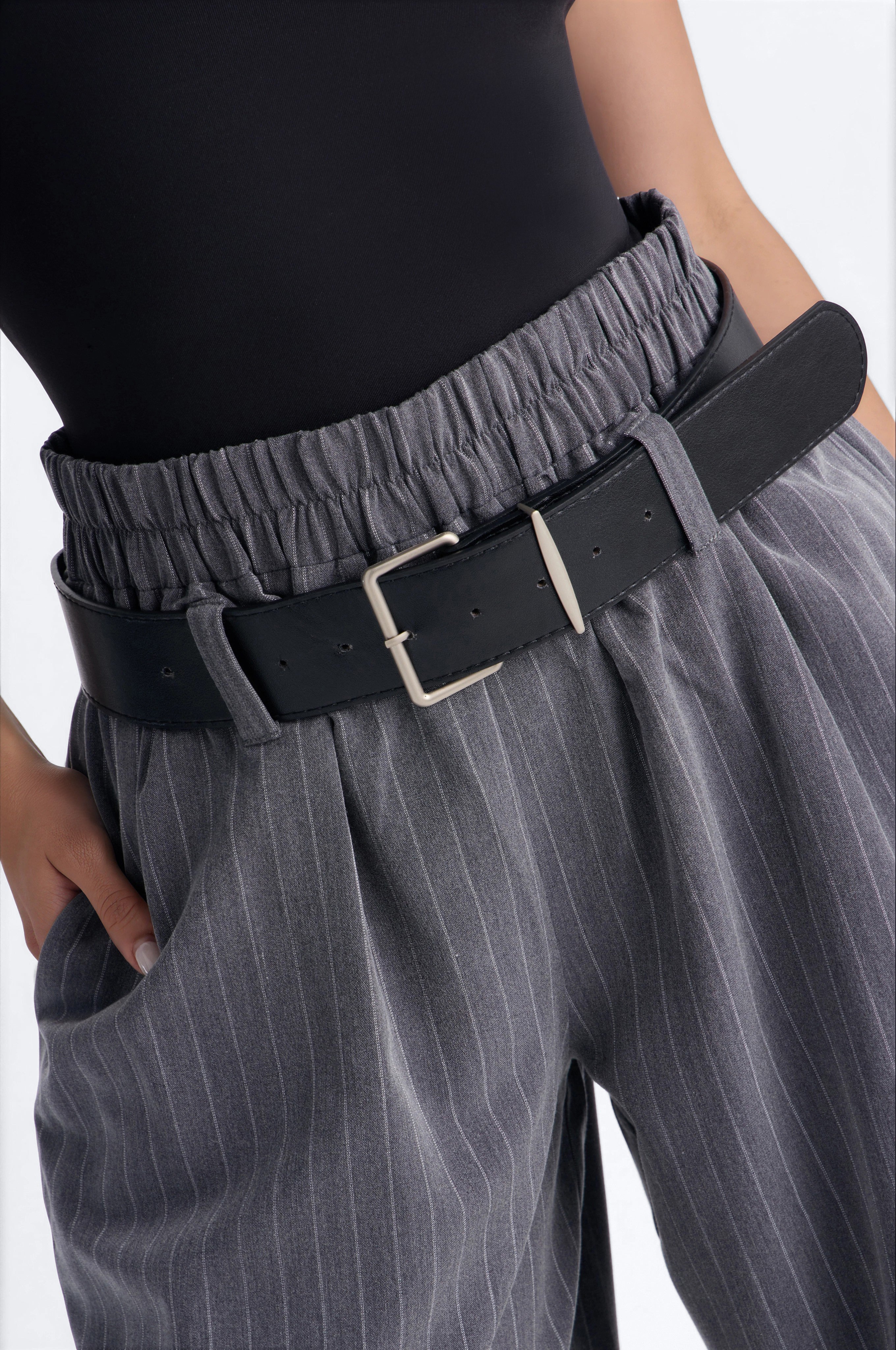 Bethany Drop Waist Belted Wide Leg Trouser - Grey - Image 3