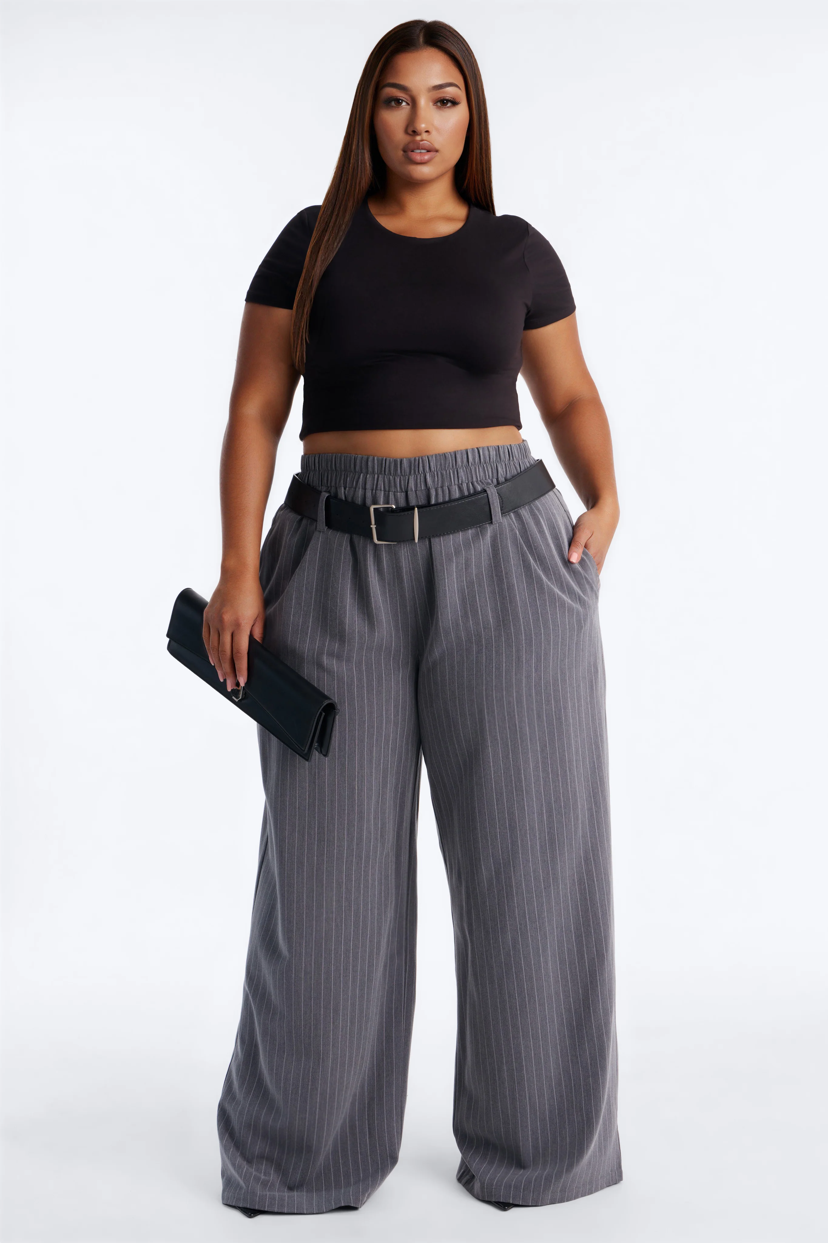 Bethany Drop Waist Belted Wide Leg Trouser - Grey - Image 5